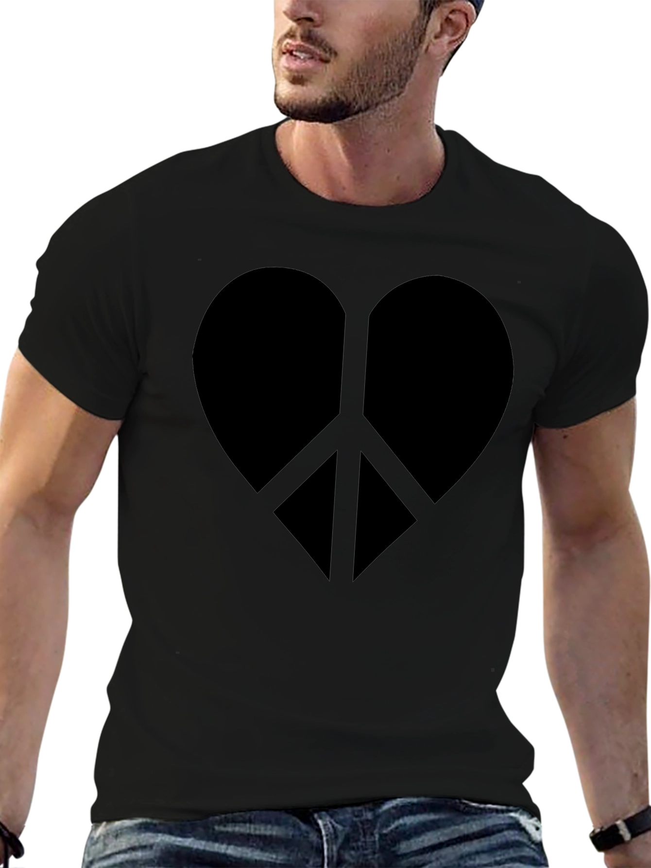 Heart Peace Sign Graphic Tee - Black