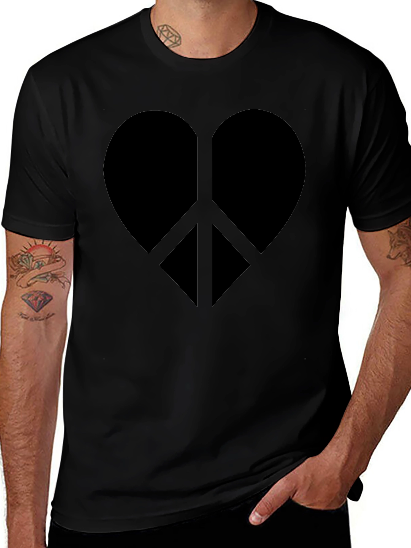 Heart Peace Sign Graphic Tee - Black