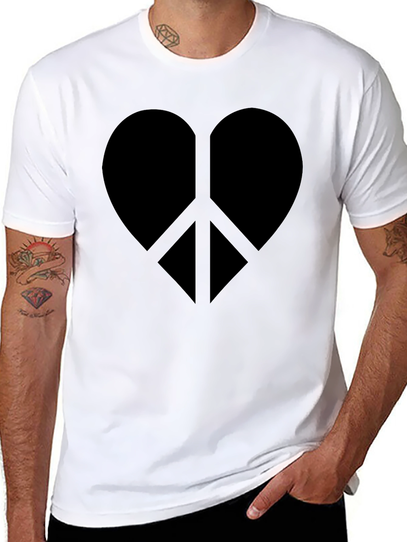 Heart Peace Sign Graphic Tee - Black