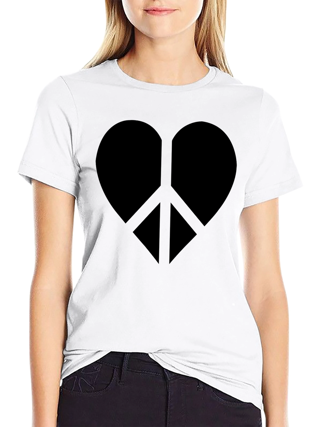 Heart Peace Sign Graphic Tee - Black