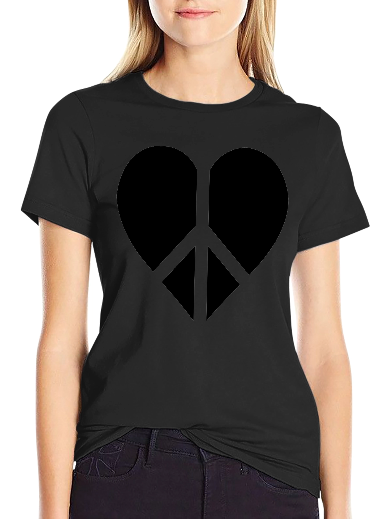 Heart Peace Sign Graphic Tee - Black