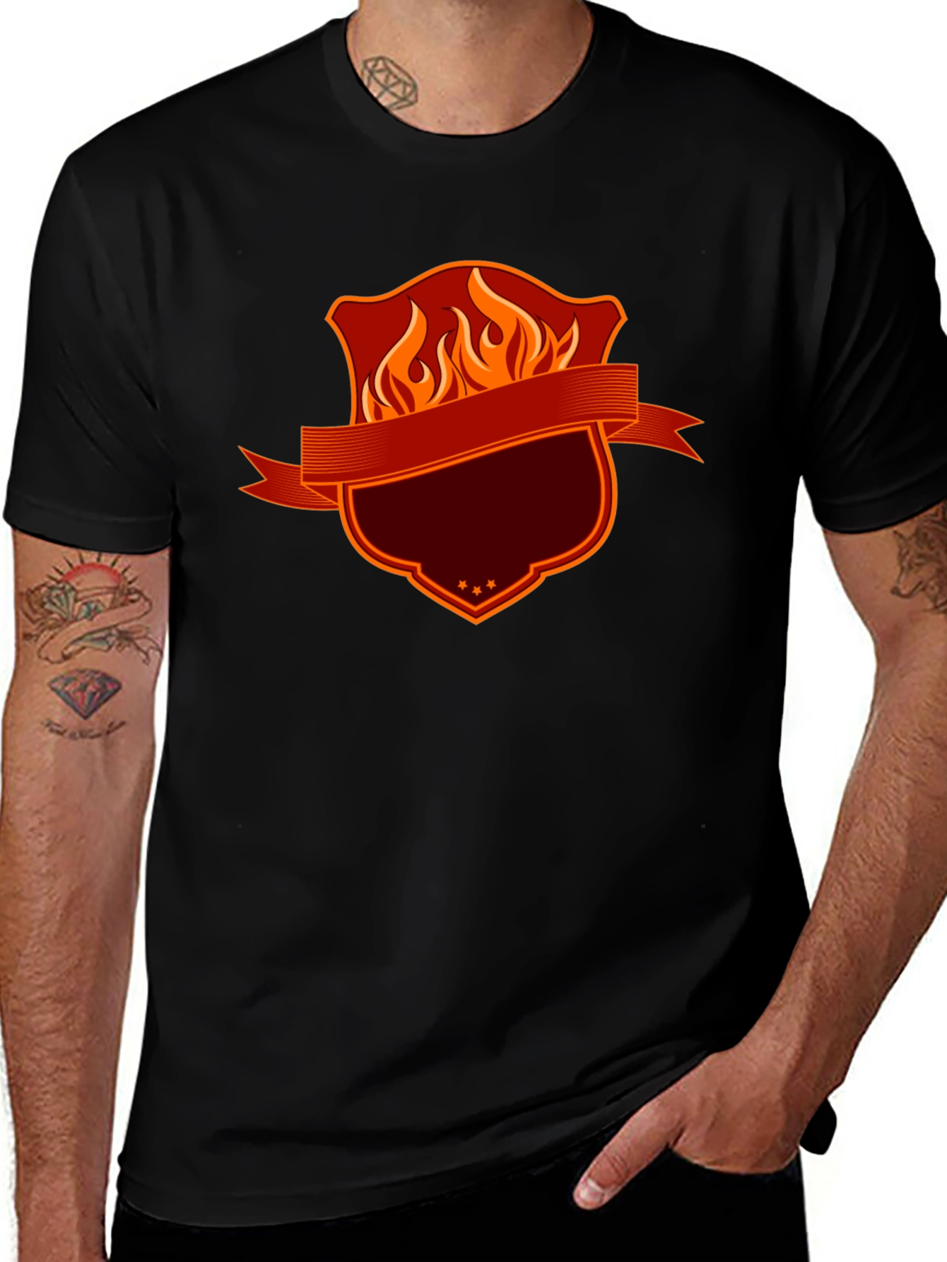 Fiery Shield Graphic Tee - Bold Black T-Shirt