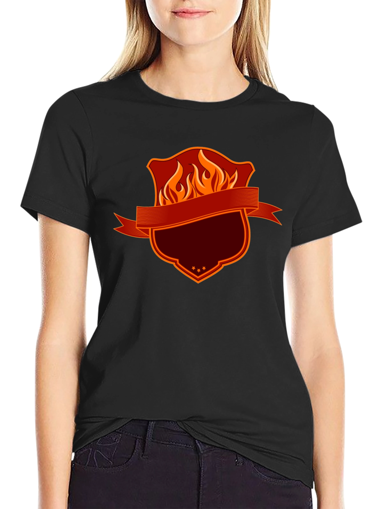 Fiery Shield Graphic Tee - Bold Black T-Shirt