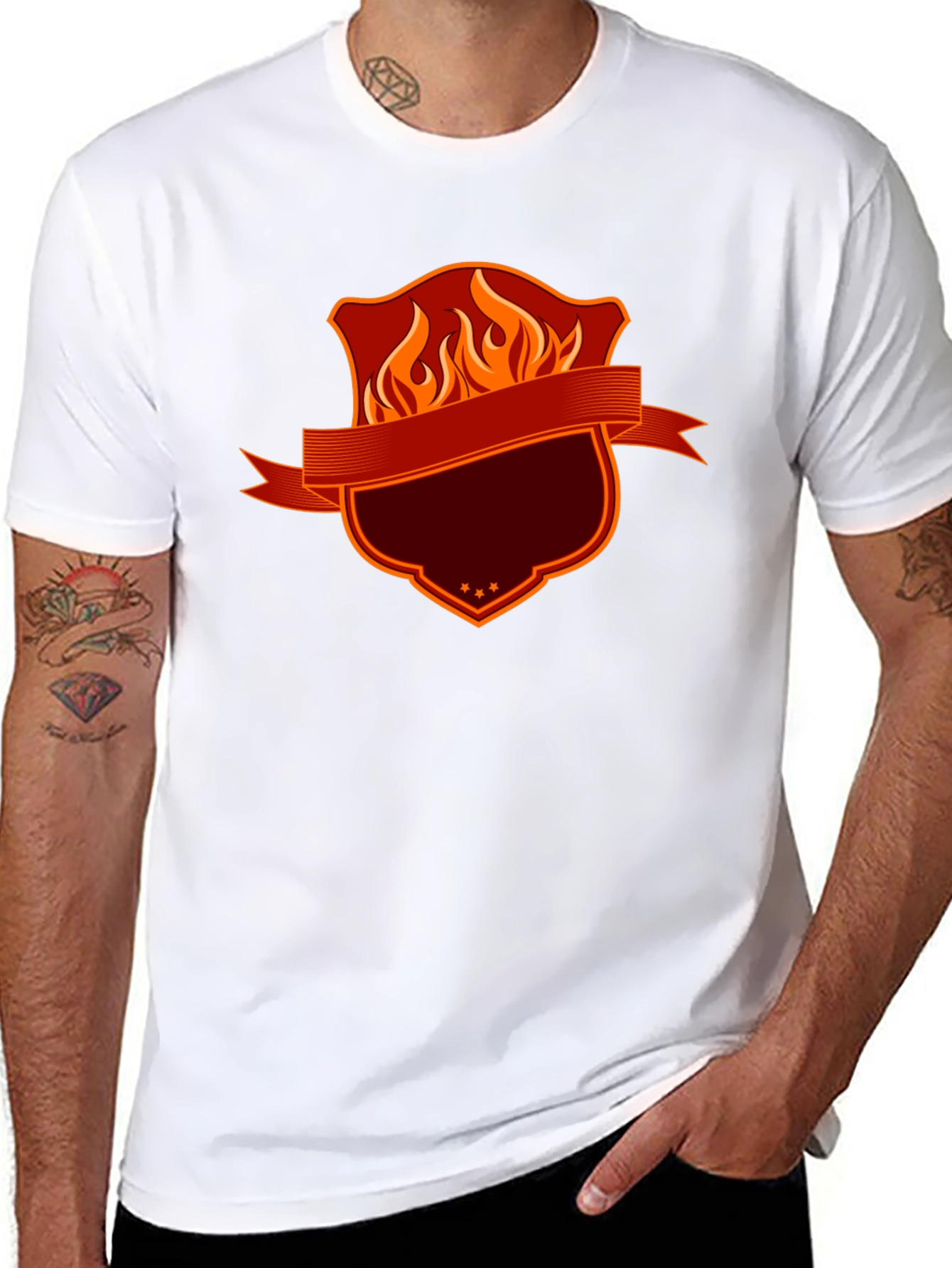 Fiery Shield Graphic Tee - Bold Black T-Shirt