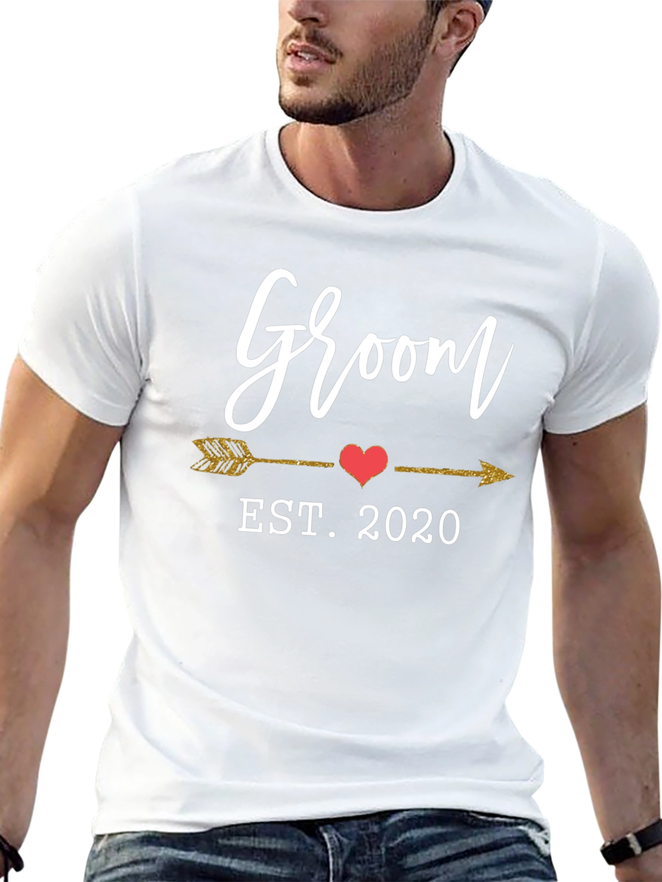 Groom EST. 2020 Arrow Heart Graphic Tee - Black