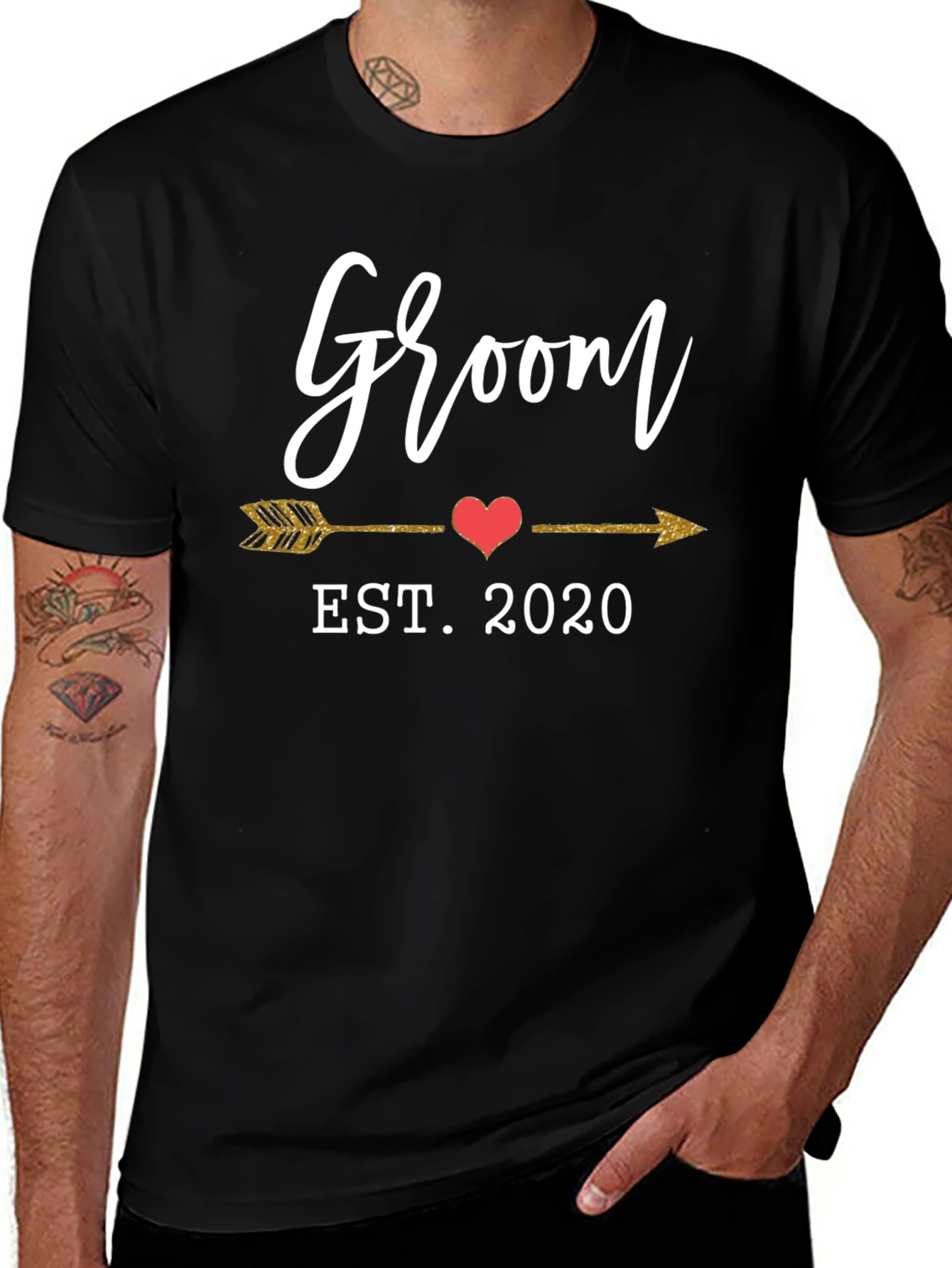 Groom EST. 2020 Arrow Heart Graphic Tee - Black