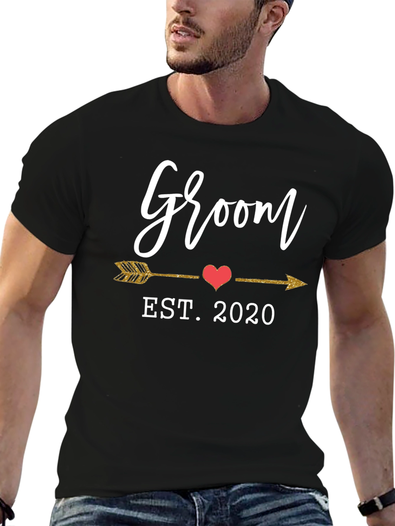Groom EST. 2020 Arrow Heart Graphic Tee - Black