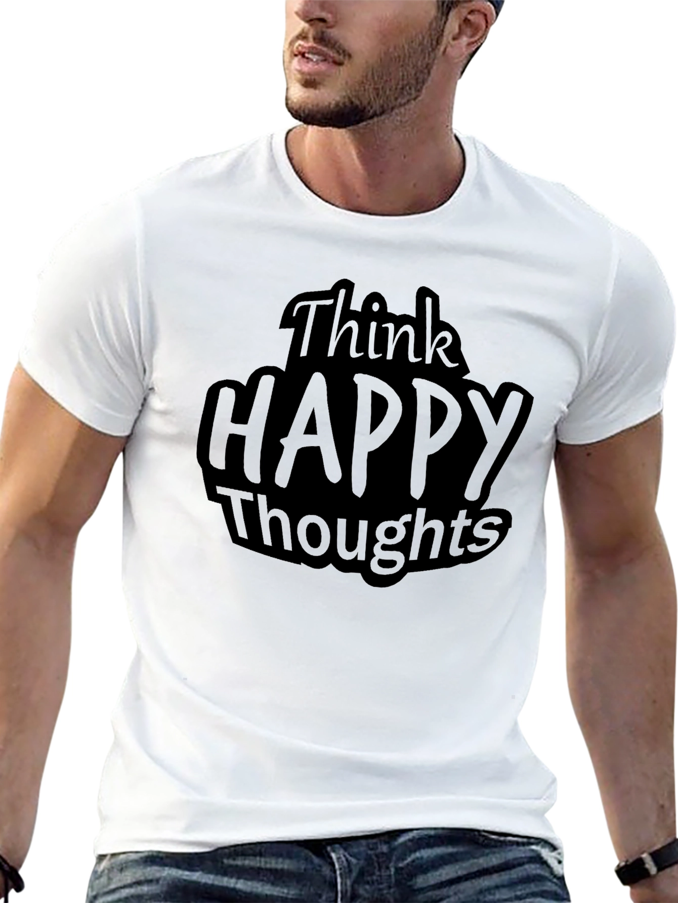 Think Happy Thoughts T-Shirt - Black Crew Neck