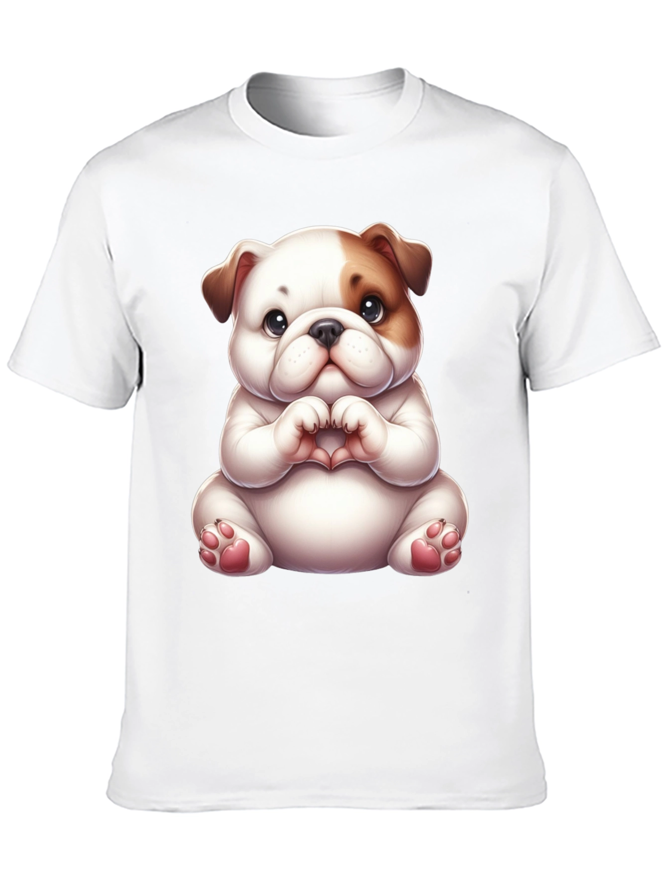 Cute Bulldog Heart Hands Black T-Shirt