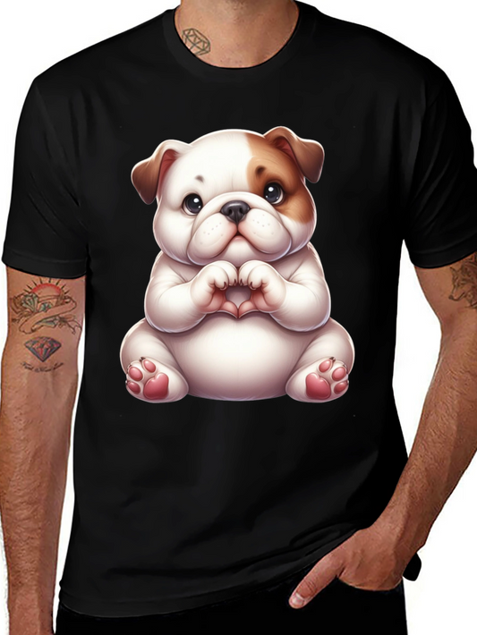Cute Bulldog Heart Hands Black T-Shirt