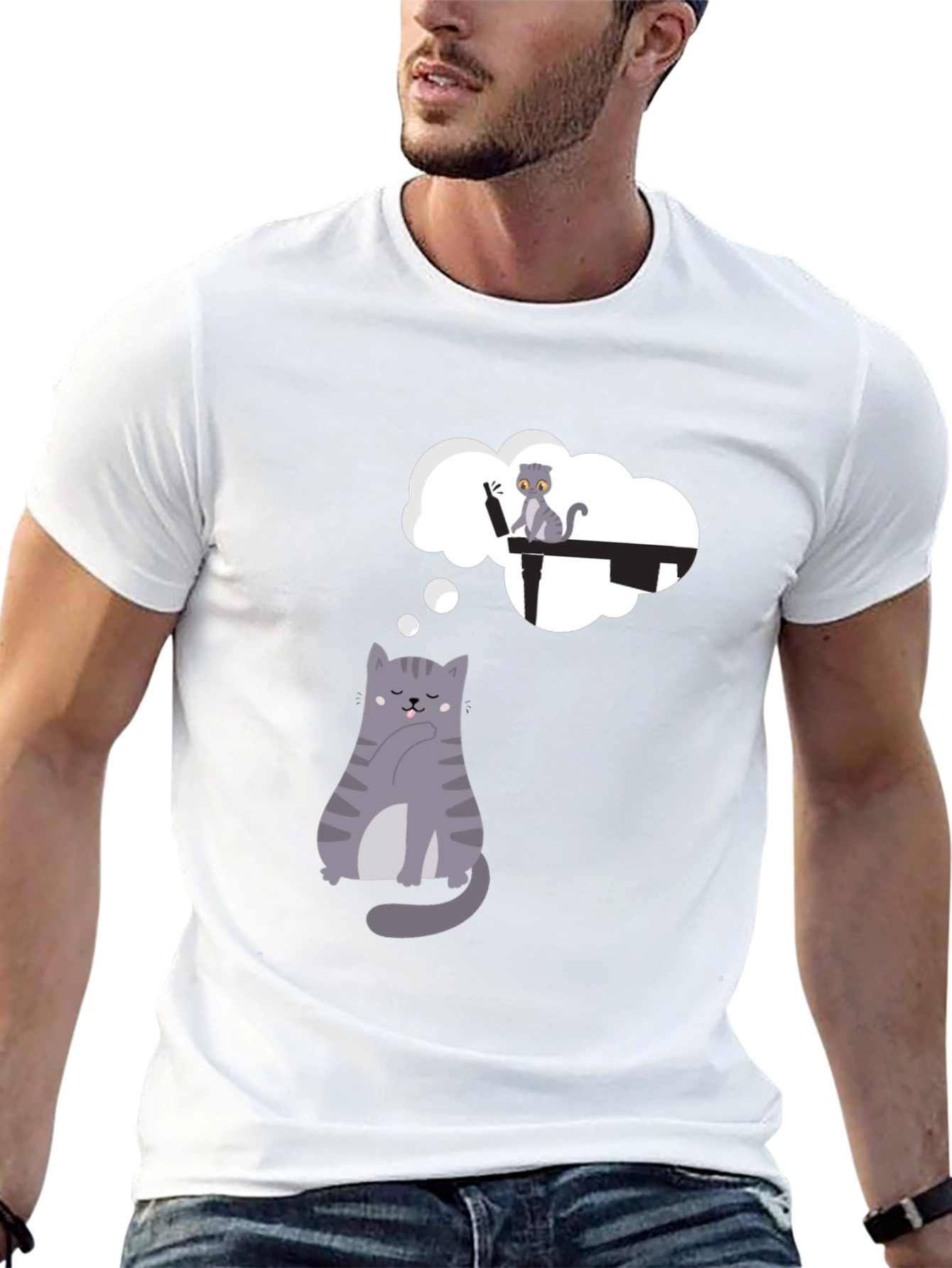 Dreaming Cat T-Shirt - Playful Graphic Tee
