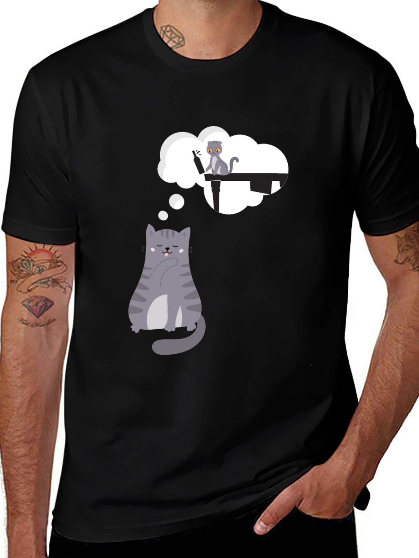Dreaming Cat T-Shirt - Playful Graphic Tee