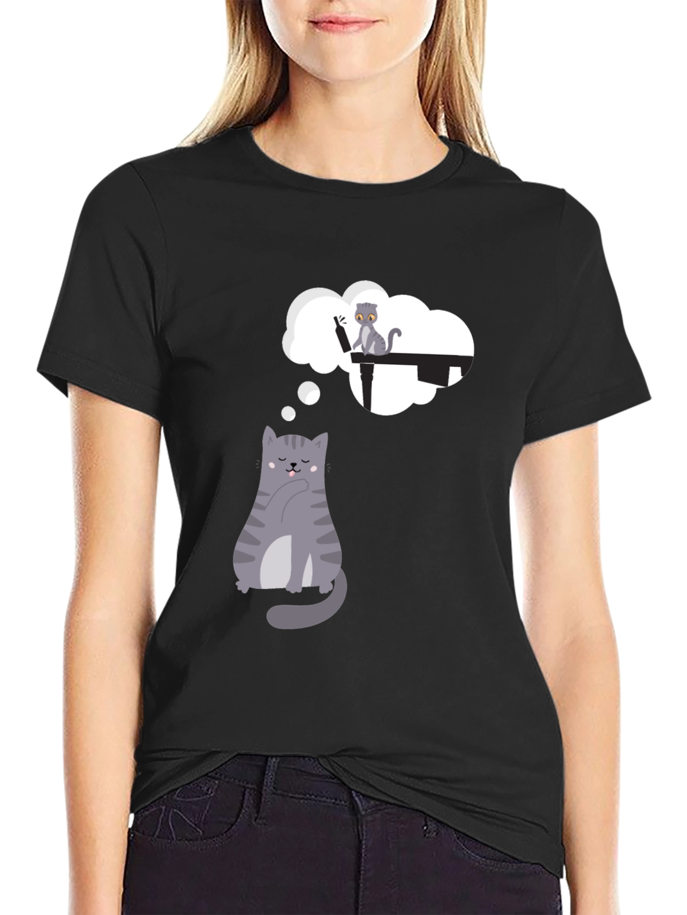 Dreaming Cat T-Shirt - Playful Graphic Tee