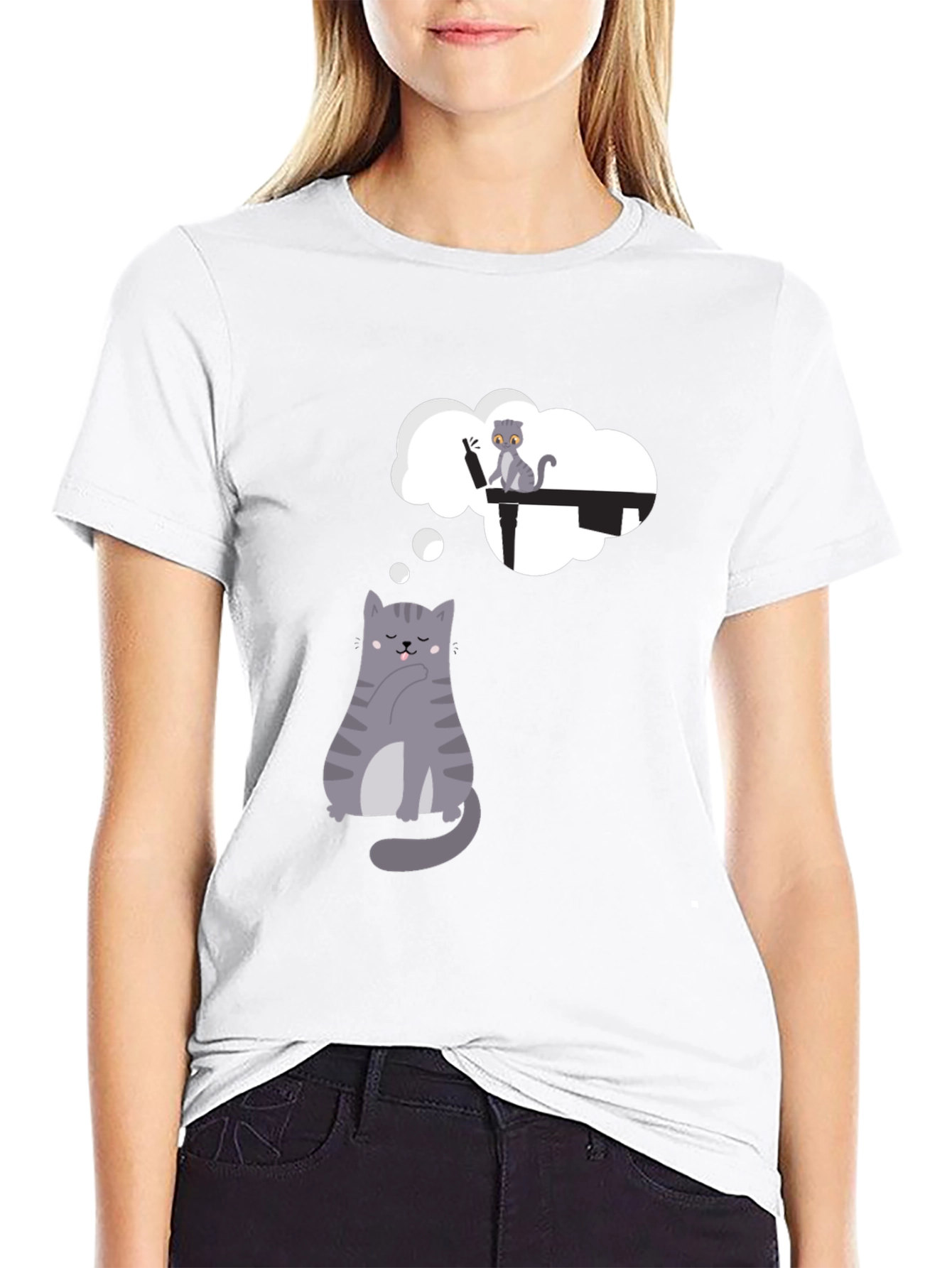 Dreaming Cat T-Shirt - Playful Graphic Tee