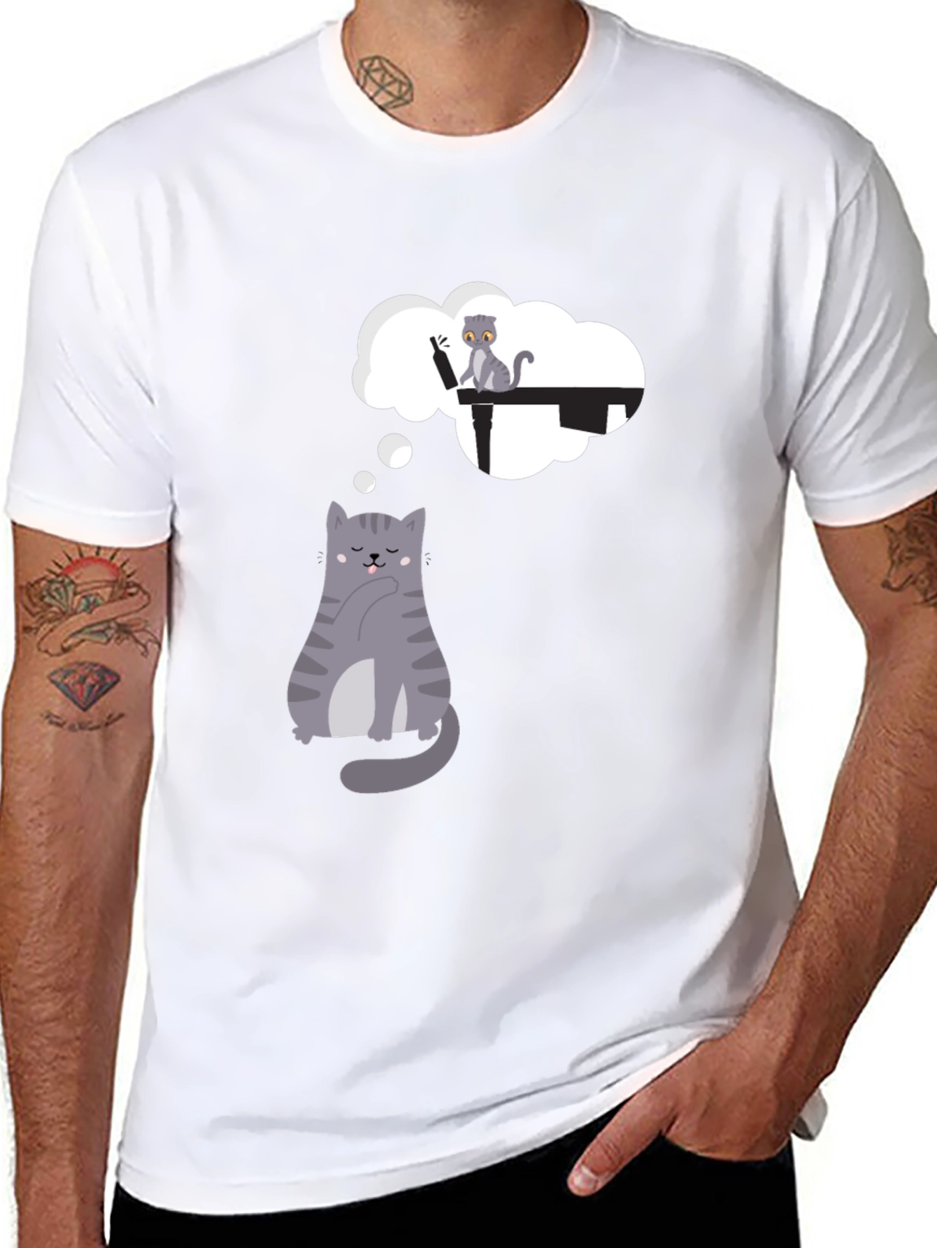 Dreaming Cat T-Shirt - Playful Graphic Tee