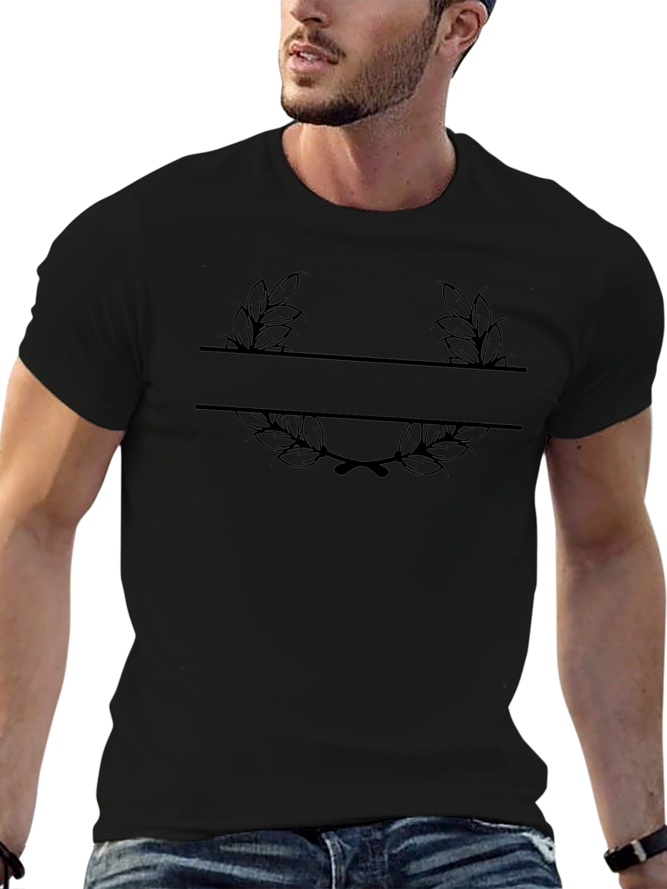 Personalized Laurel Wreath Black T-Shirt