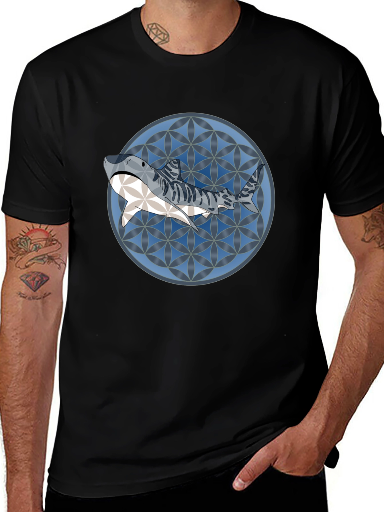 Shark Pattern Graphic T-Shirt - Stylish Mens Tee
