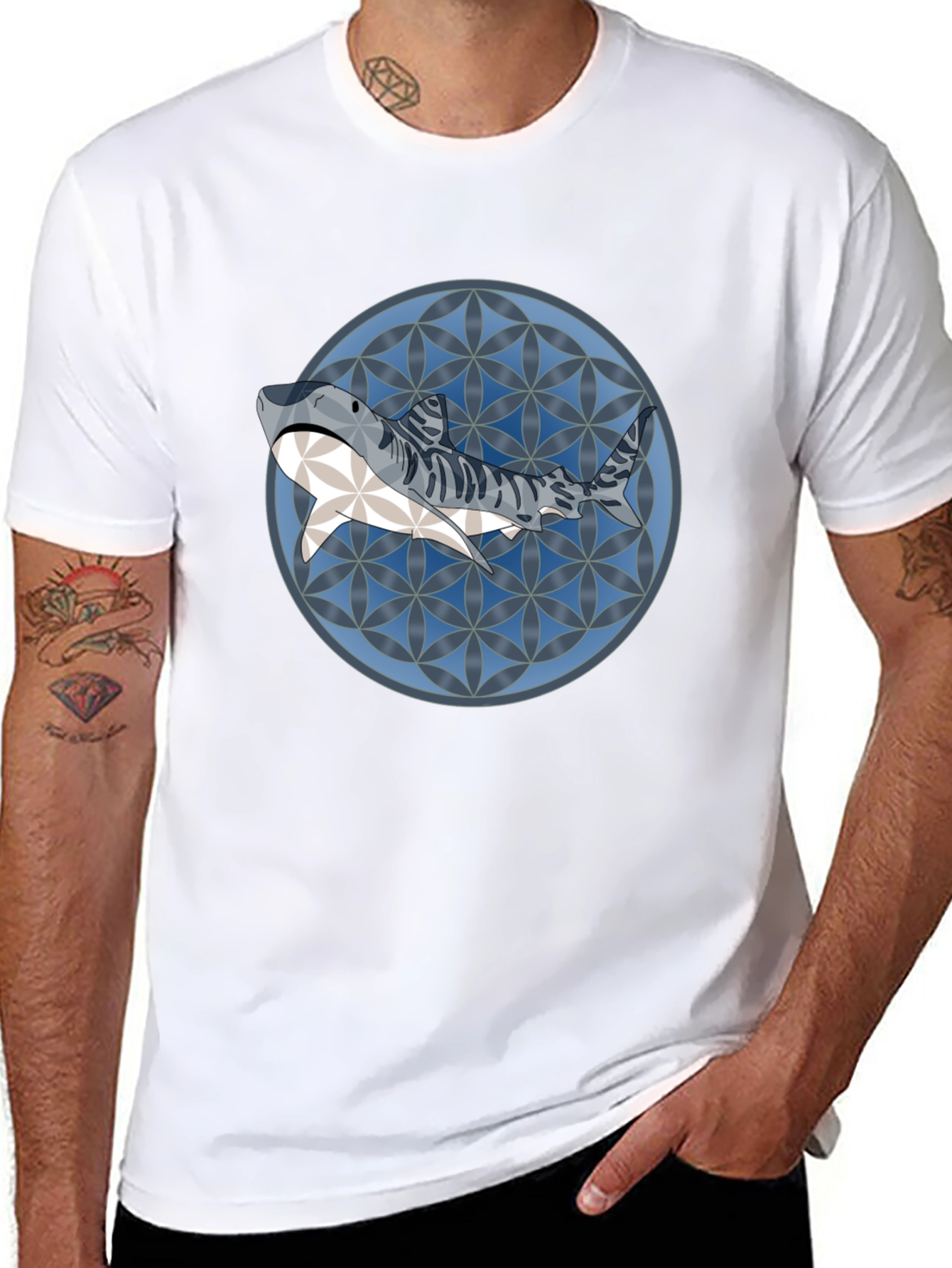 Shark Pattern Graphic T-Shirt - Stylish Mens Tee