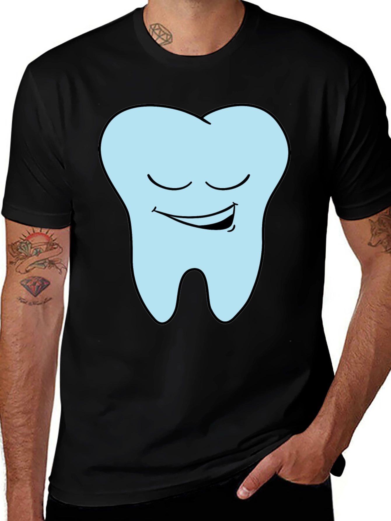 Funny Smiling Tooth Graphic T-Shirt - Black
