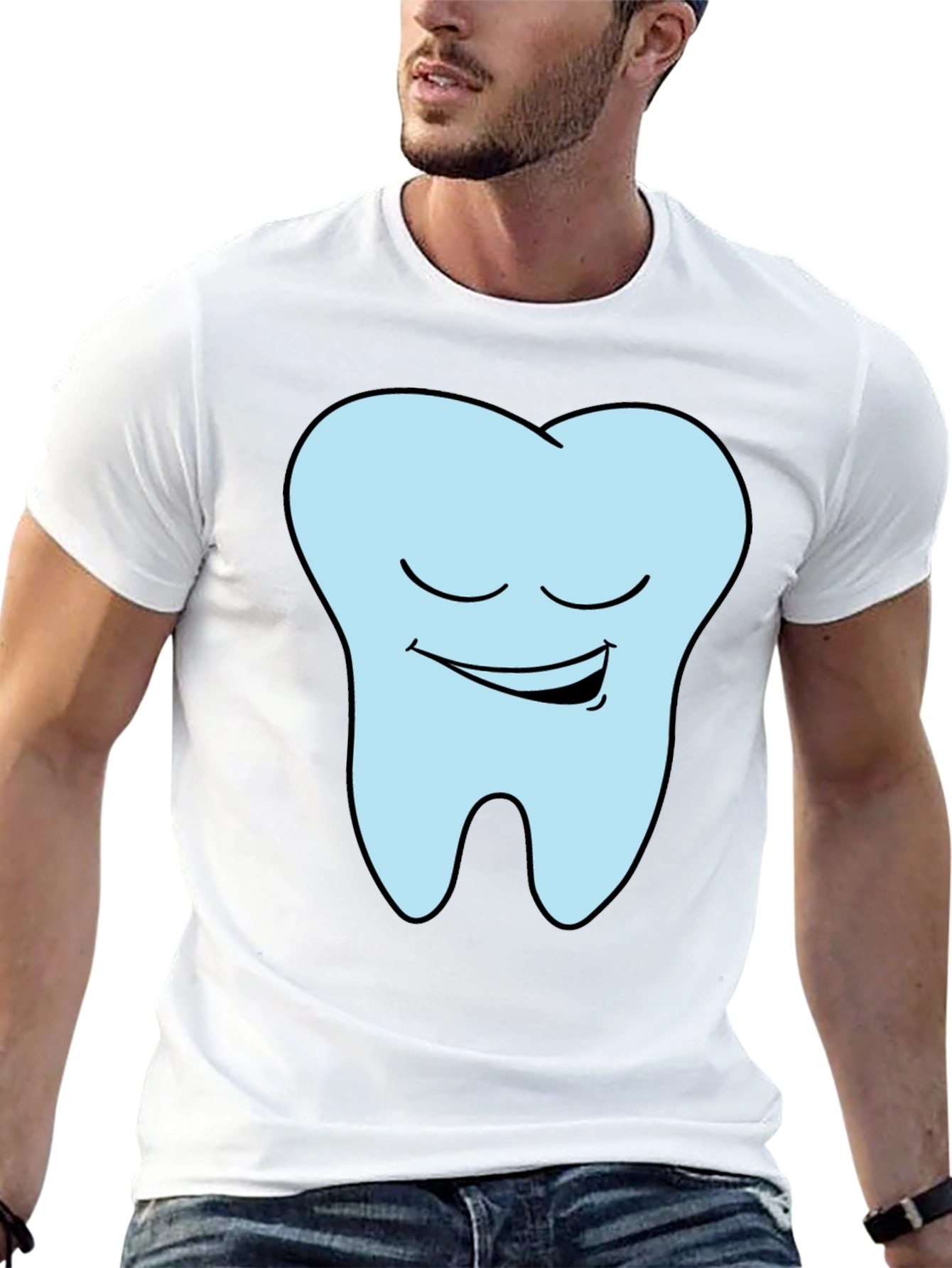 Funny Smiling Tooth Graphic T-Shirt - Black