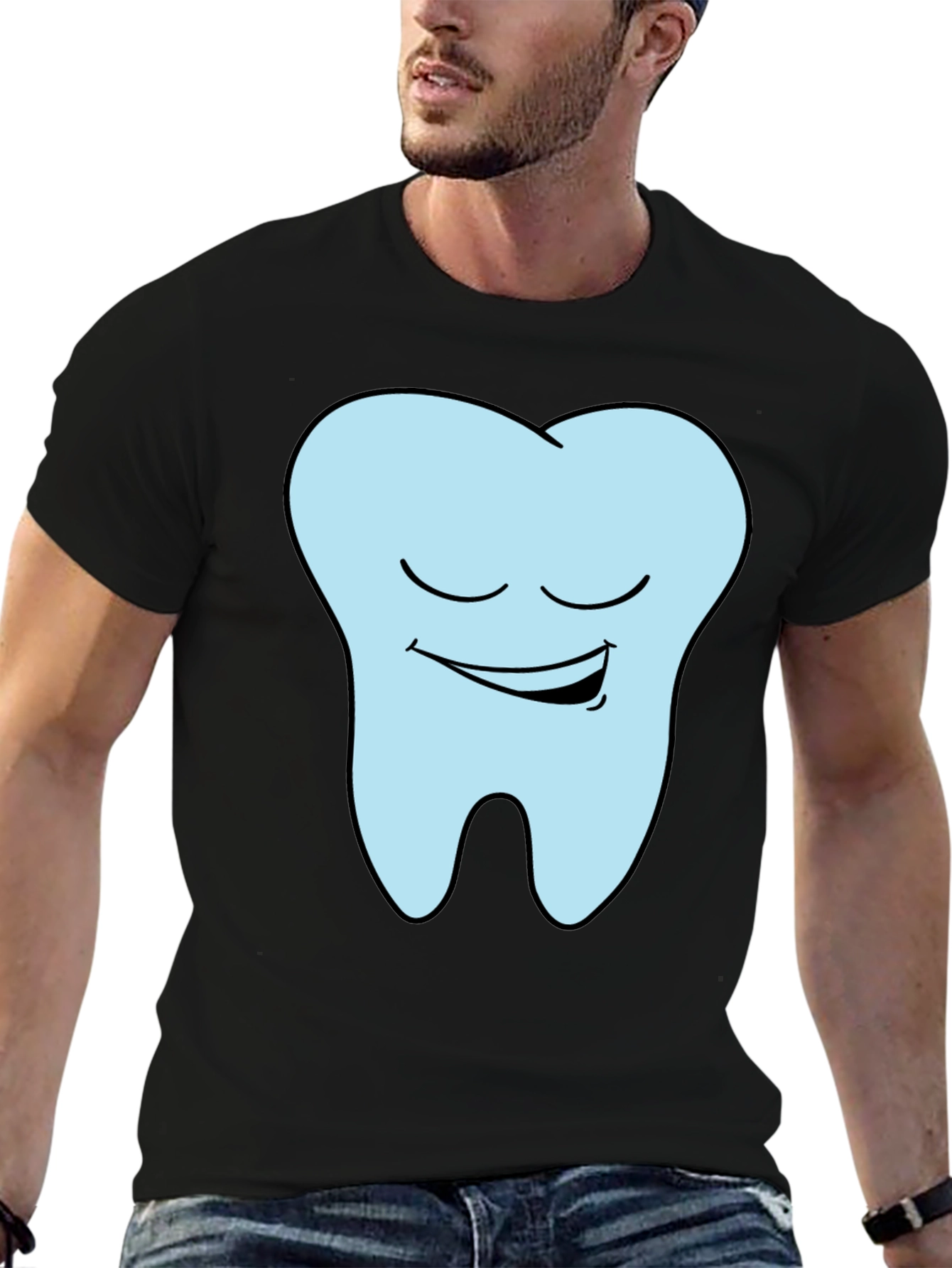 Funny Smiling Tooth Graphic T-Shirt - Black