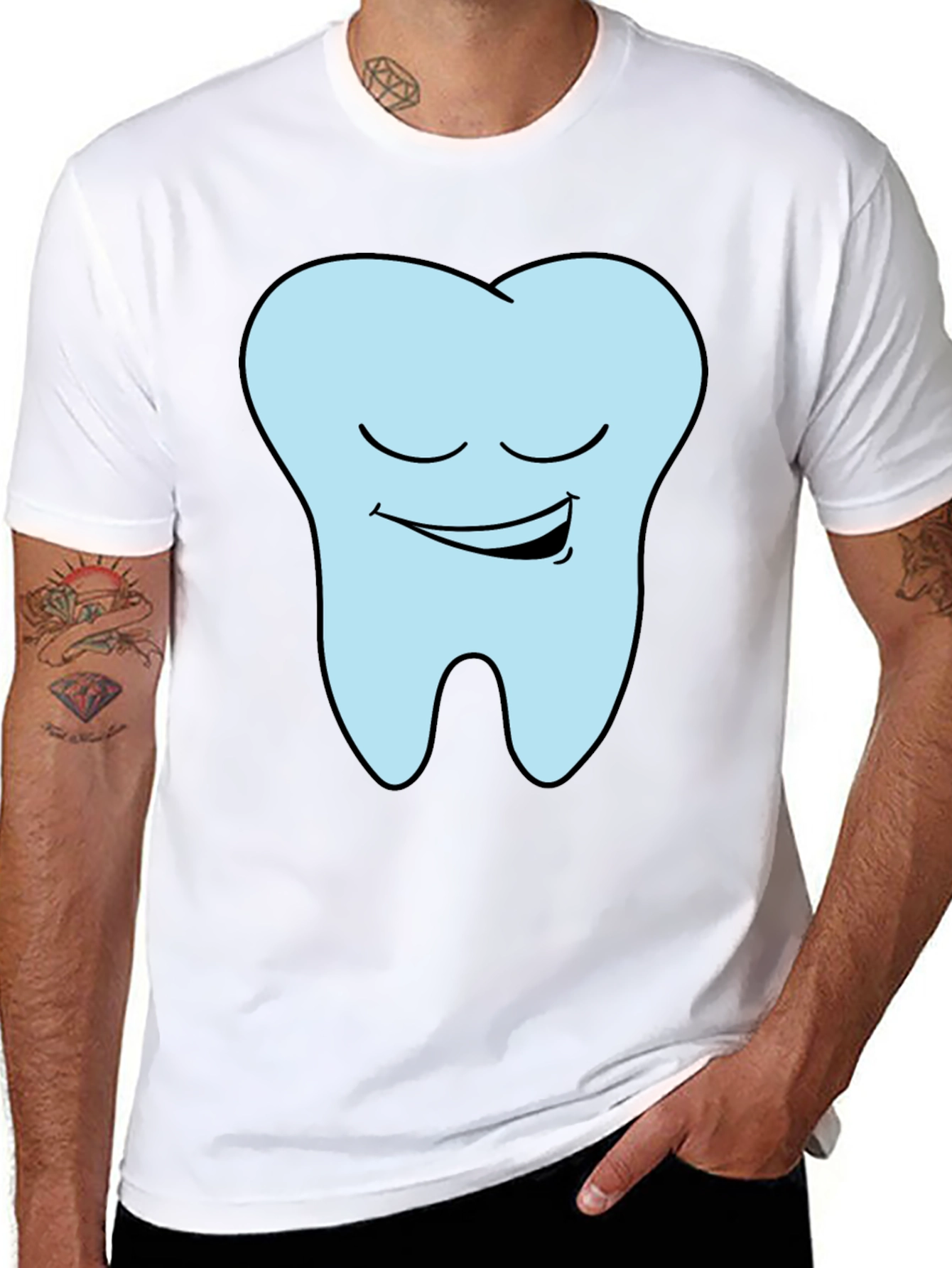 Funny Smiling Tooth Graphic T-Shirt - Black