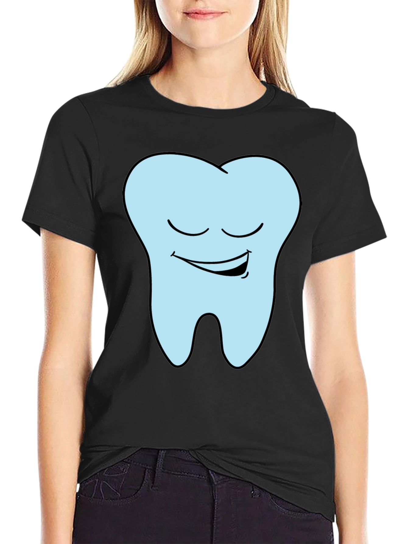 Funny Smiling Tooth Graphic T-Shirt - Black