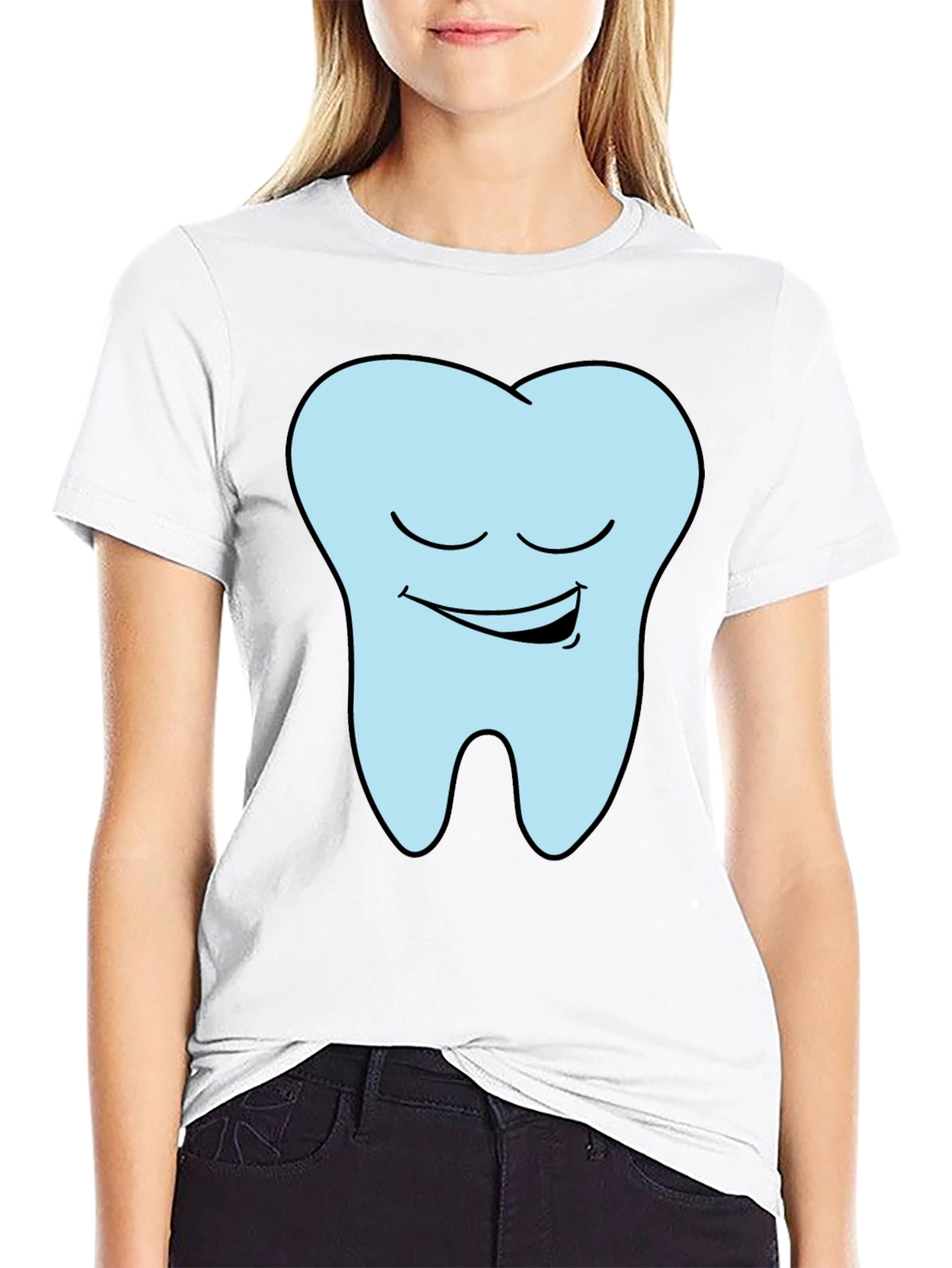 Funny Smiling Tooth Graphic T-Shirt - Black