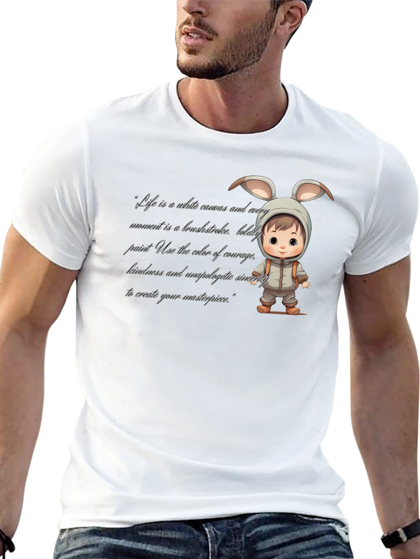 Cute Bunny Baby Art Black T-Shirt