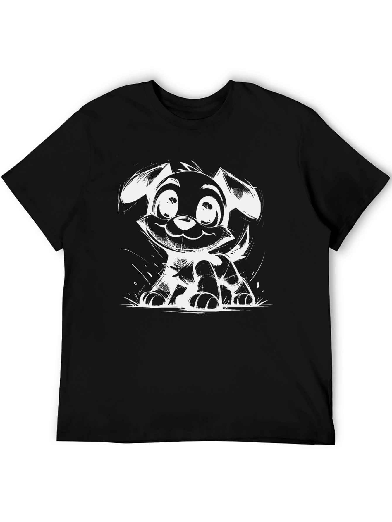 Cartoon Dog Graphic Black T-Shirt
