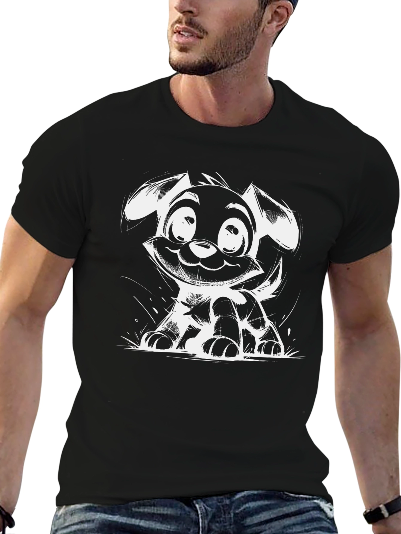 Cartoon Dog Graphic Black T-Shirt