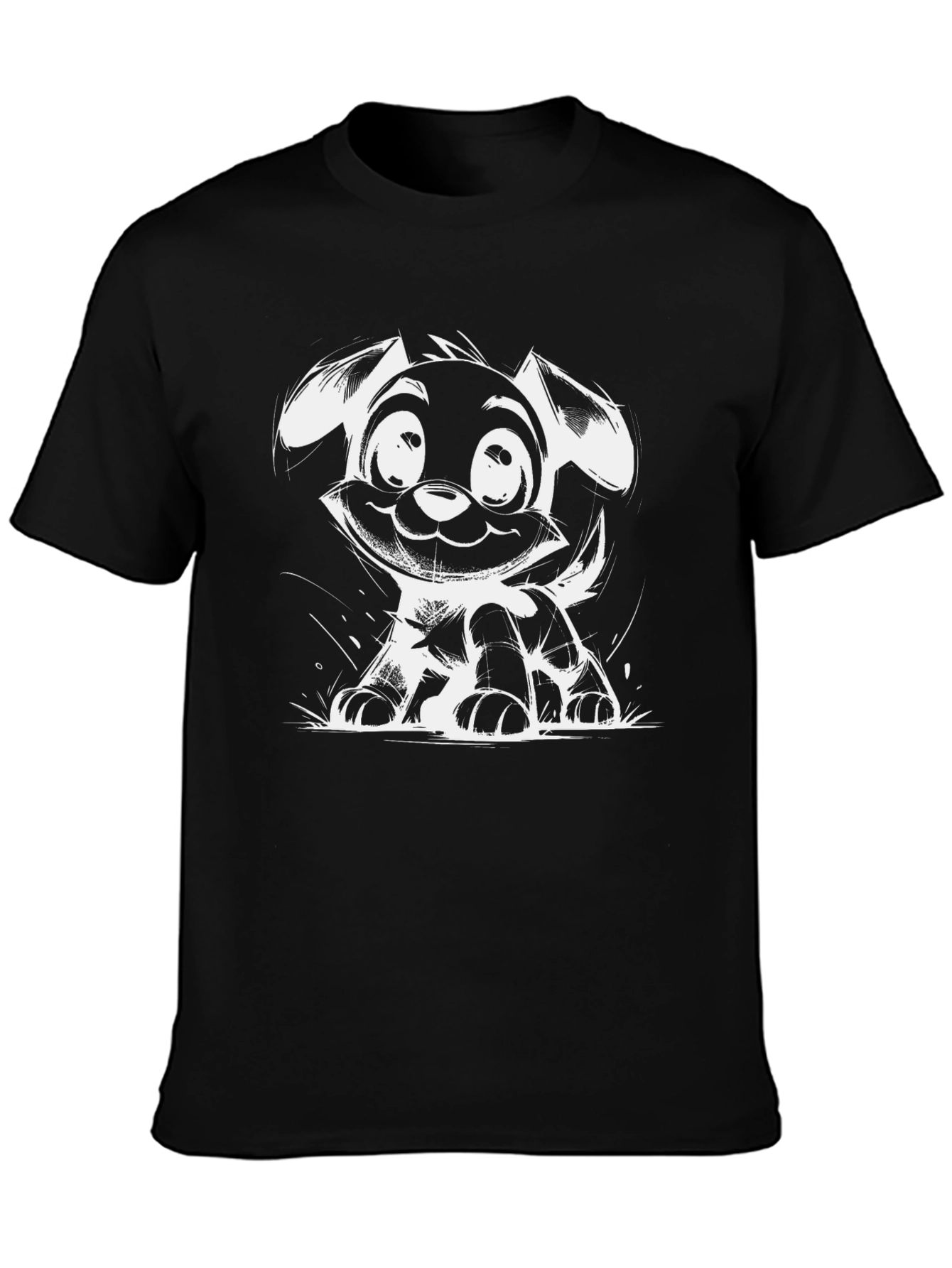 Cartoon Dog Graphic Black T-Shirt