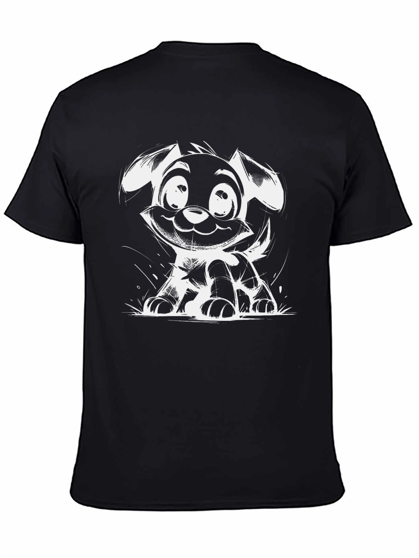 Cartoon Dog Graphic Black T-Shirt