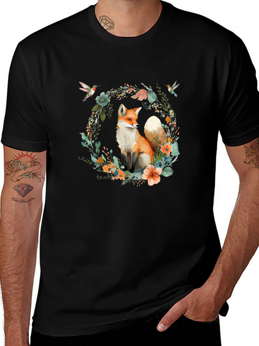 Fox Floral Wreath Graphic Tee - Nature Lover Shirt