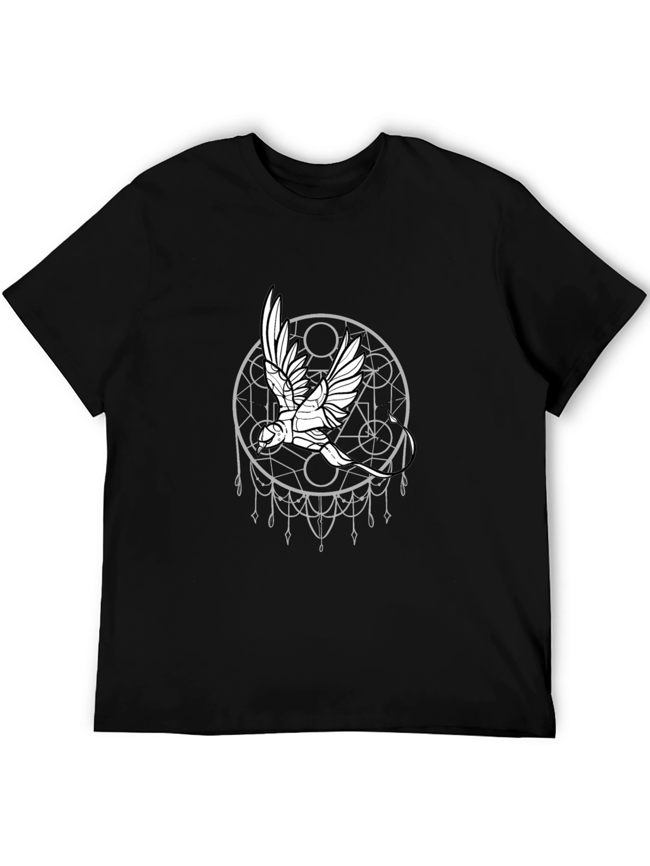Geometric Bird Graphic Black T-Shirt