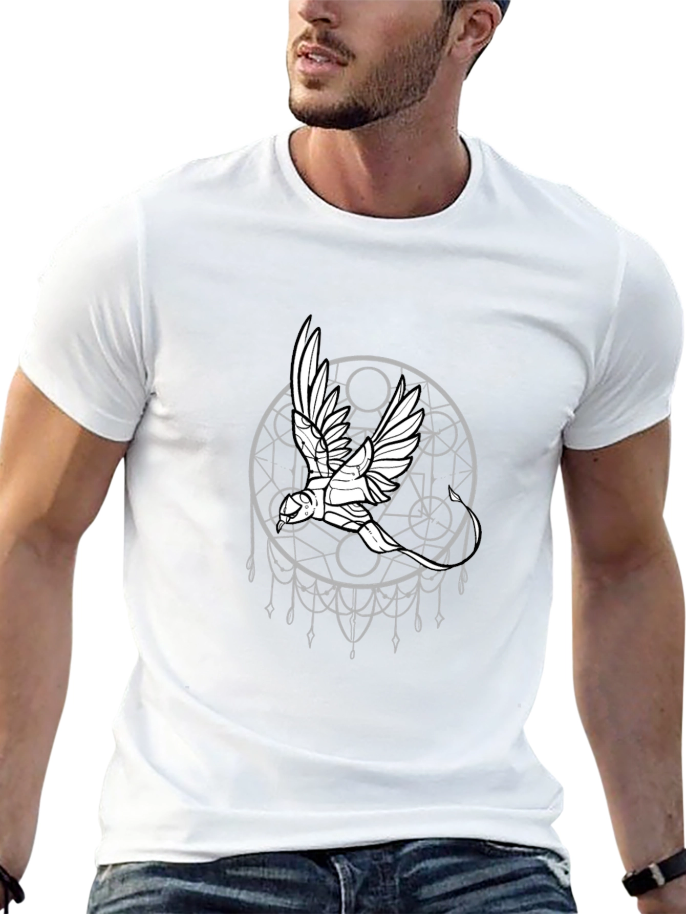 Geometric Bird Graphic Black T-Shirt