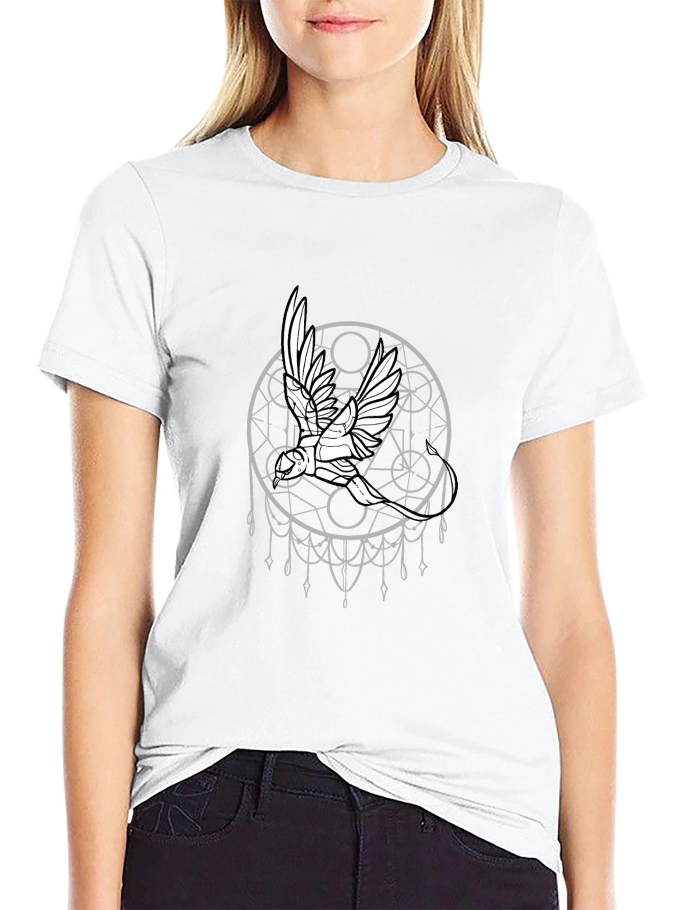 Geometric Bird Graphic Black T-Shirt