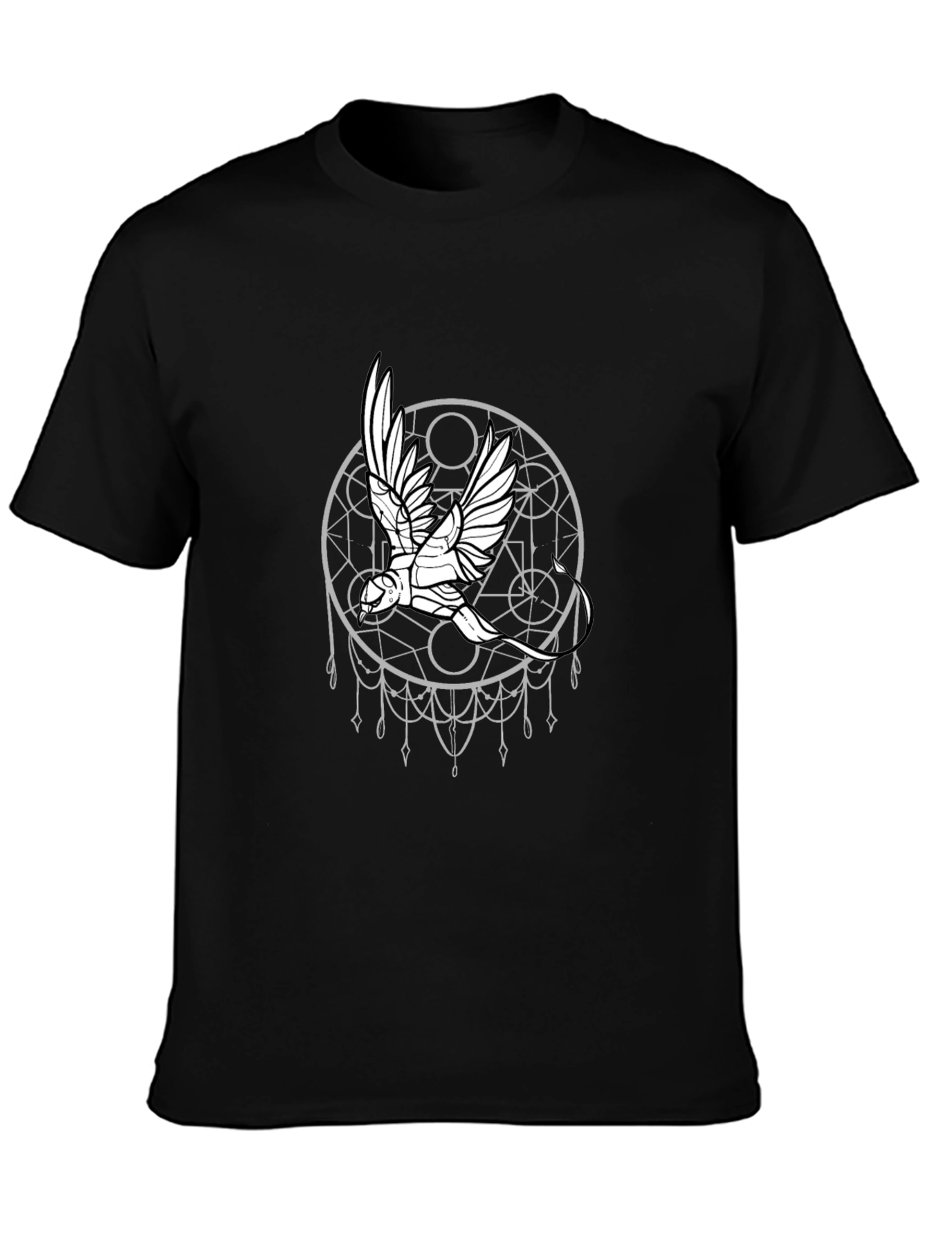 Geometric Bird Graphic Black T-Shirt