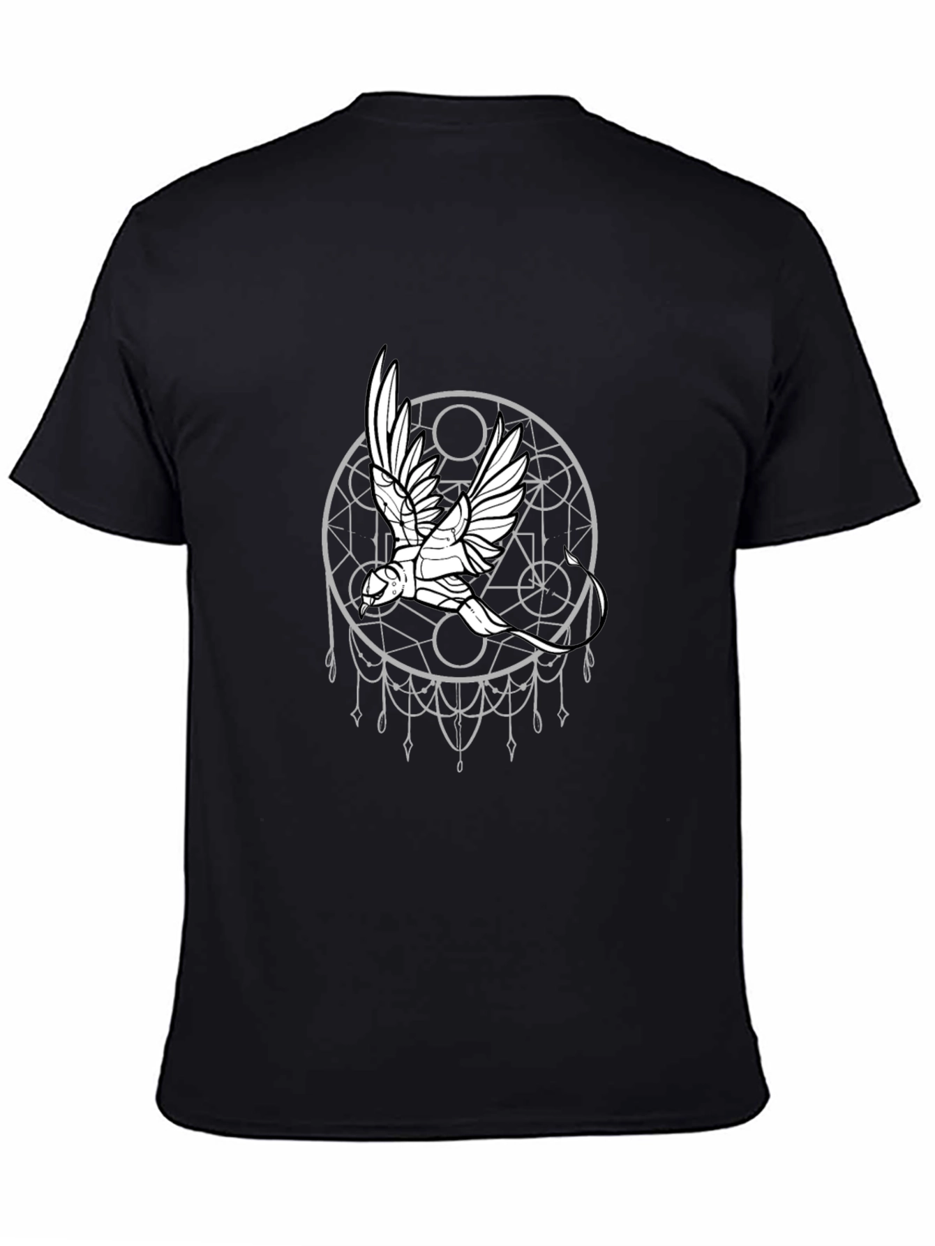 Geometric Bird Graphic Black T-Shirt