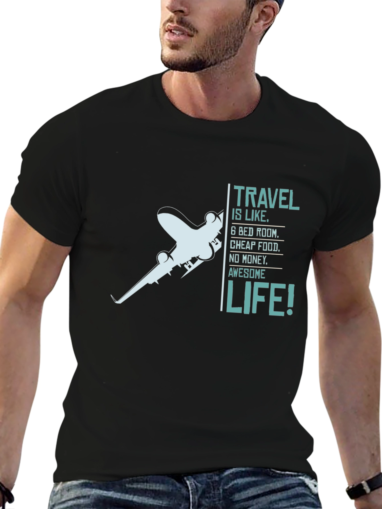 Travel is Life Graphic Tee - Black Crewneck