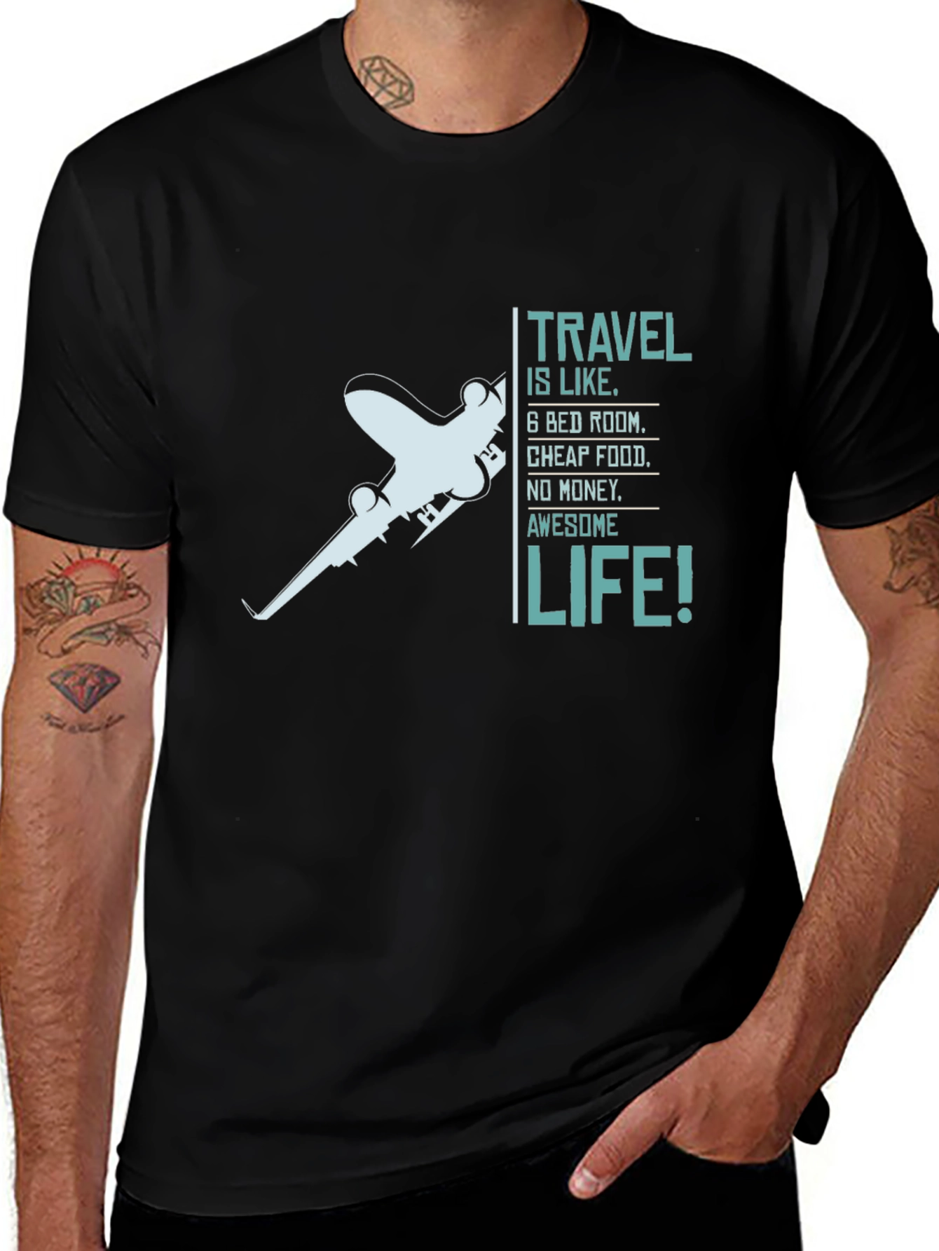 Travel is Life Graphic Tee - Black Crewneck