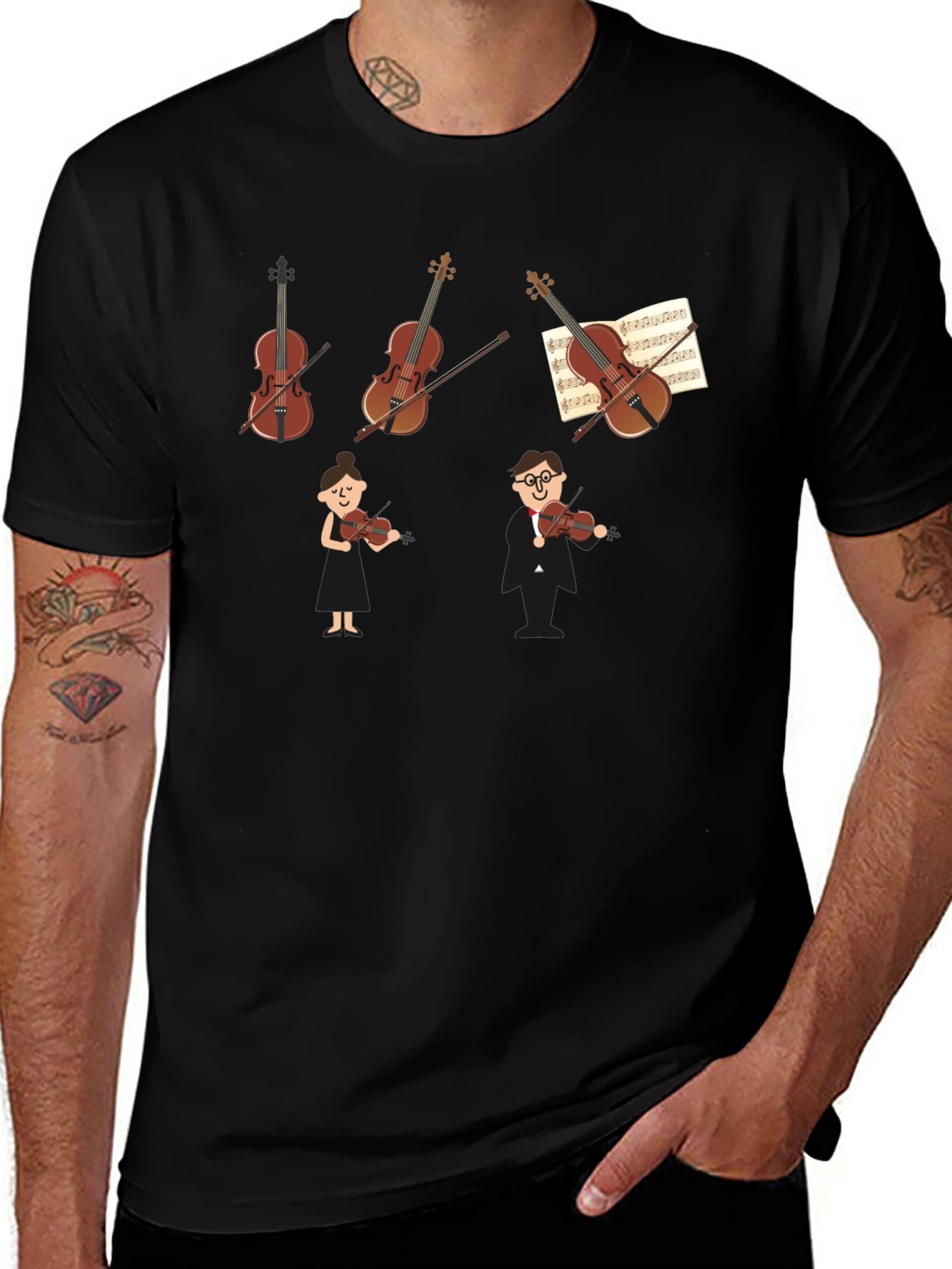 Violin Music Lover Graphic Black T-Shirt