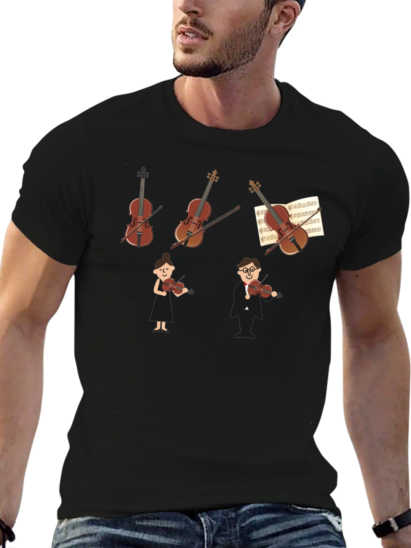 Violin Music Lover Graphic Black T-Shirt