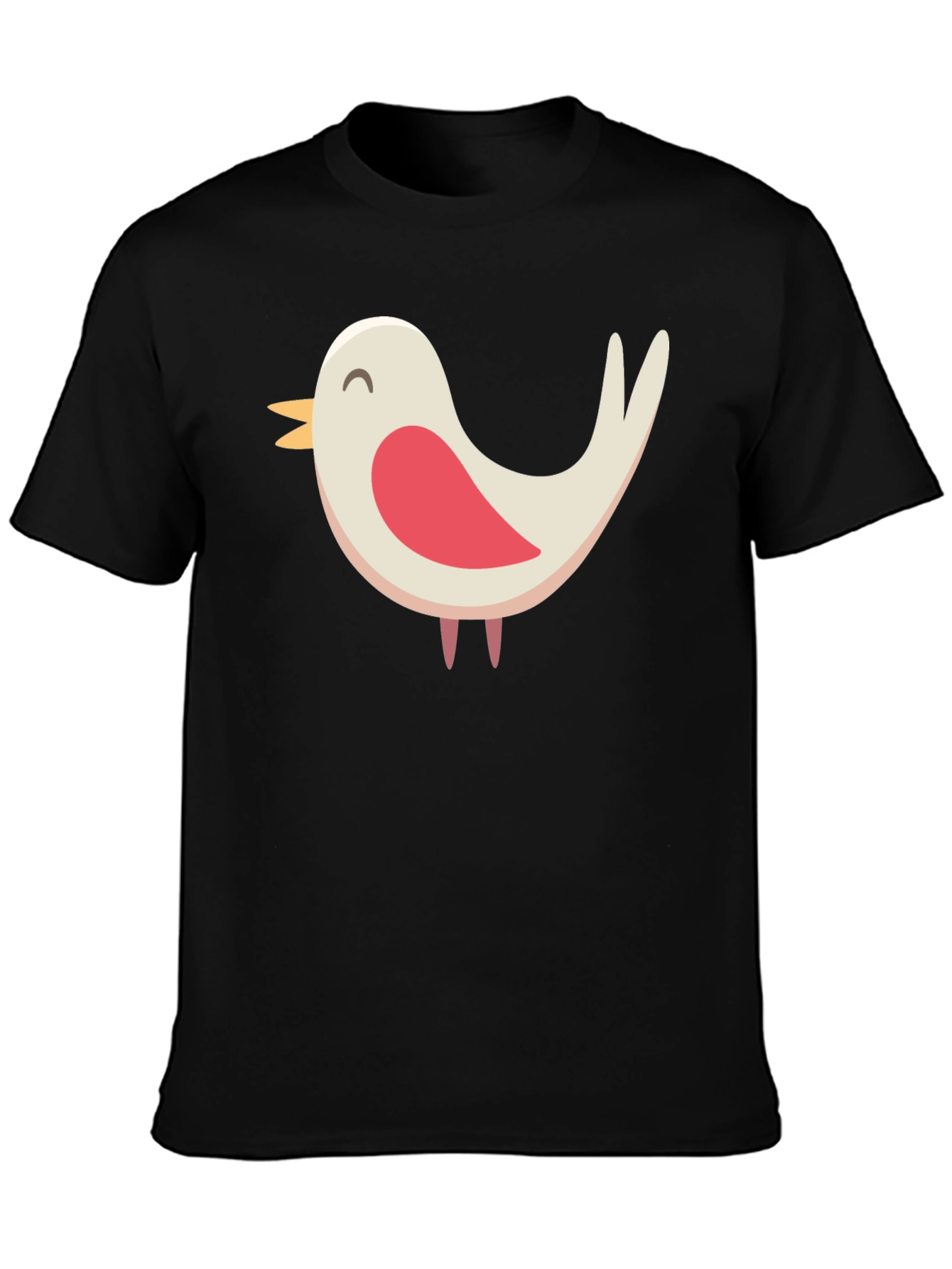 Cute Bird Graphic Tee - Black Cotton Blend Shirt