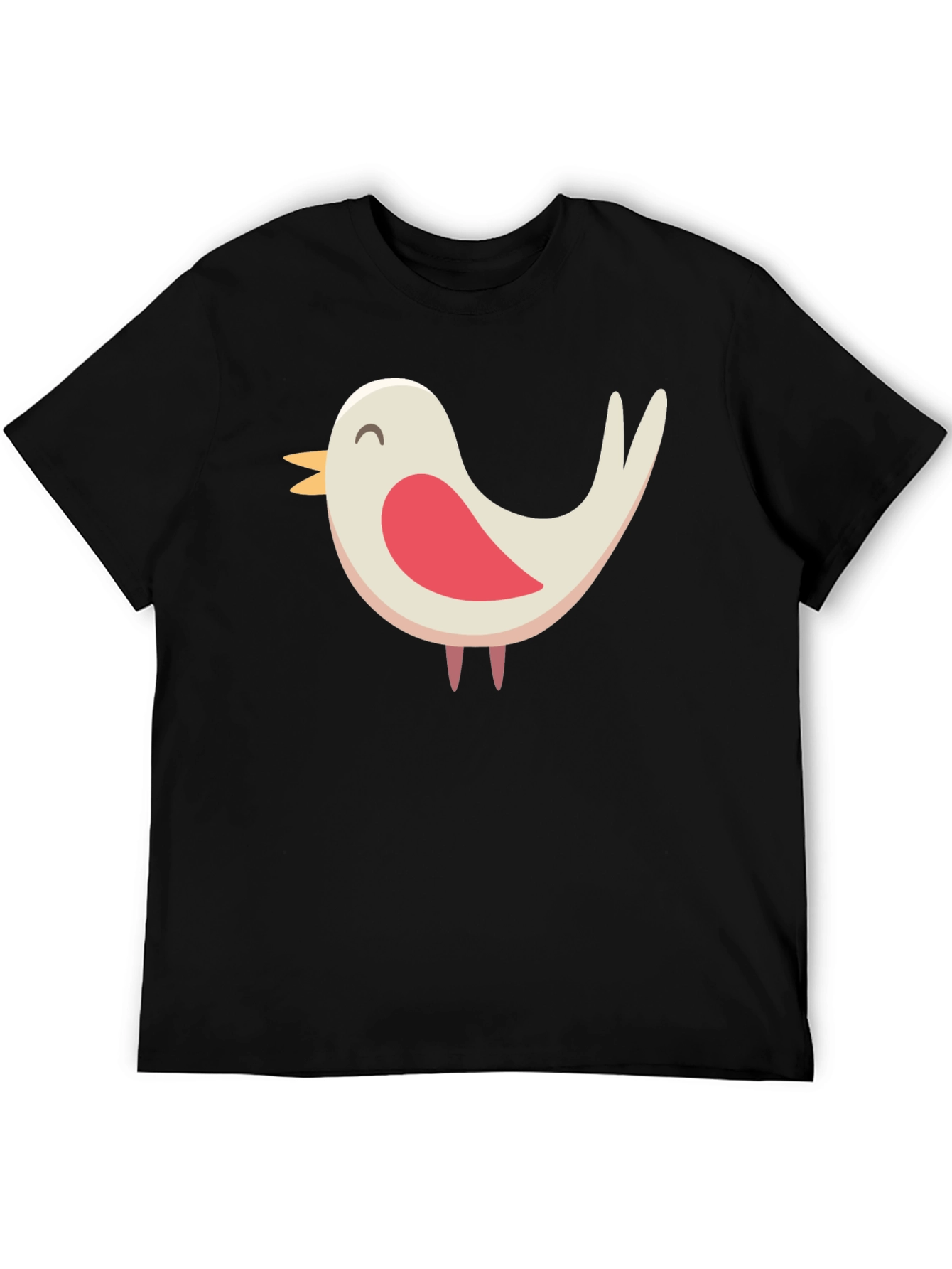 Cute Bird Graphic Tee - Black Cotton Blend Shirt
