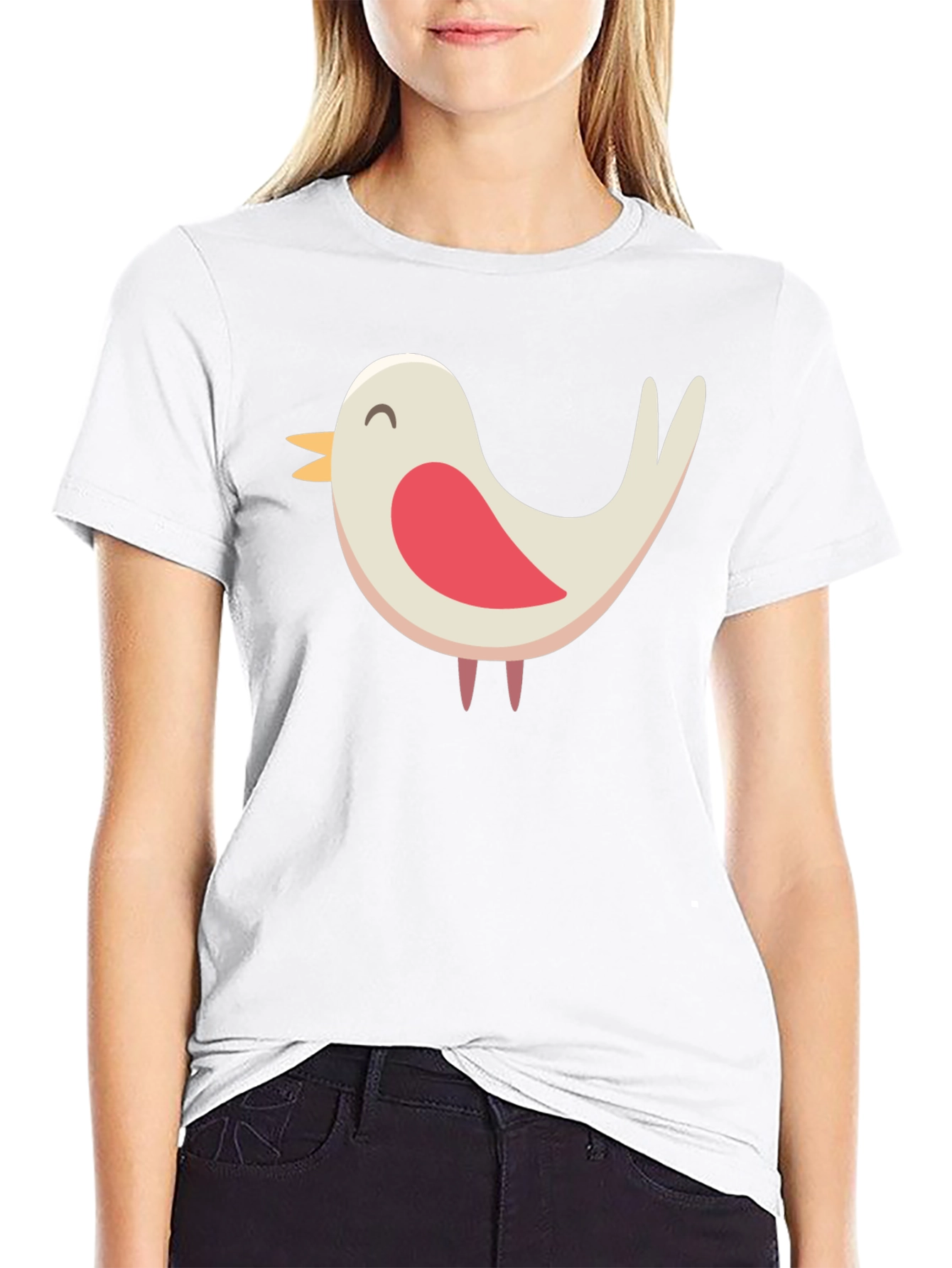 Cute Bird Graphic Tee - Black Cotton Blend Shirt