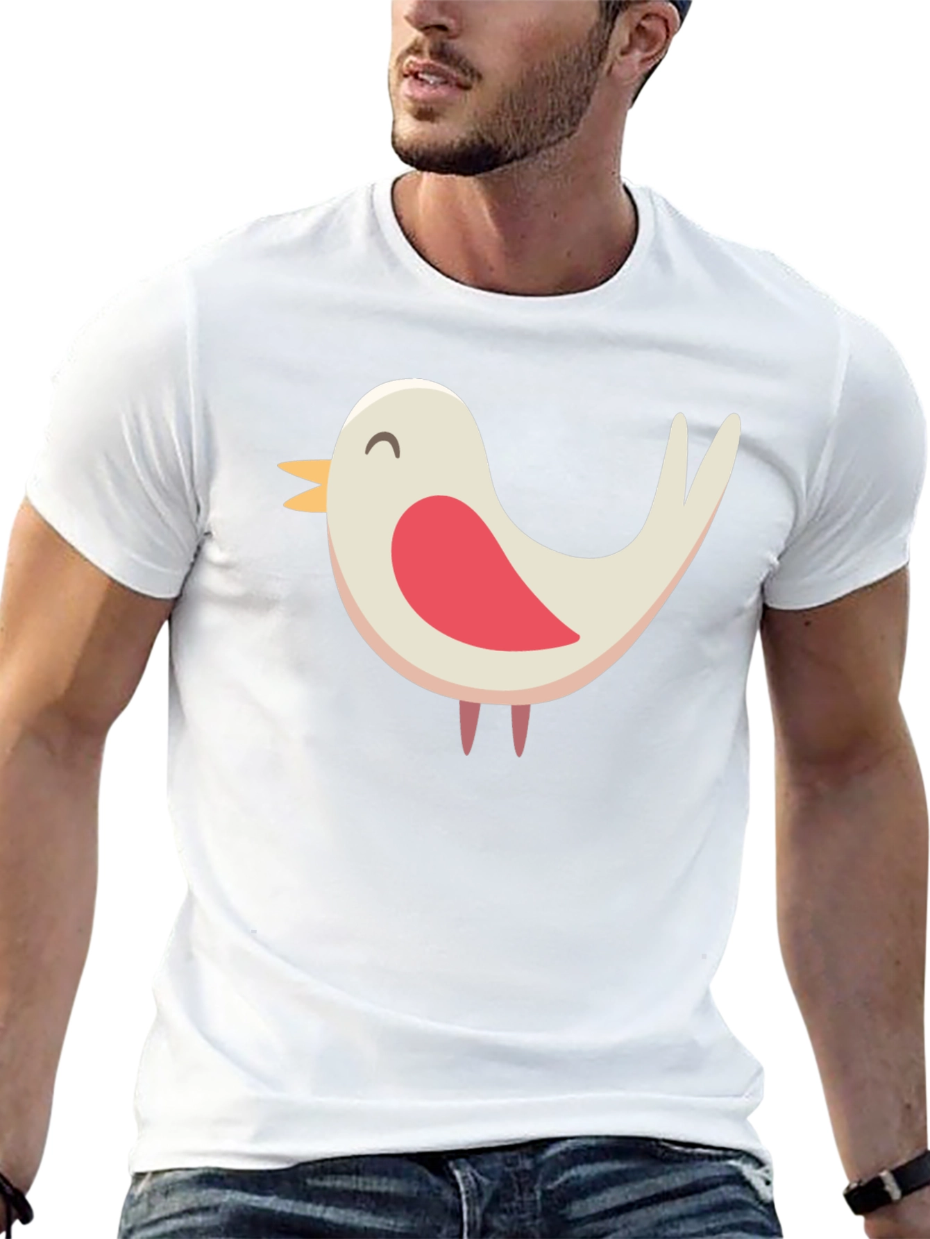 Cute Bird Graphic Tee - Black Cotton Blend Shirt