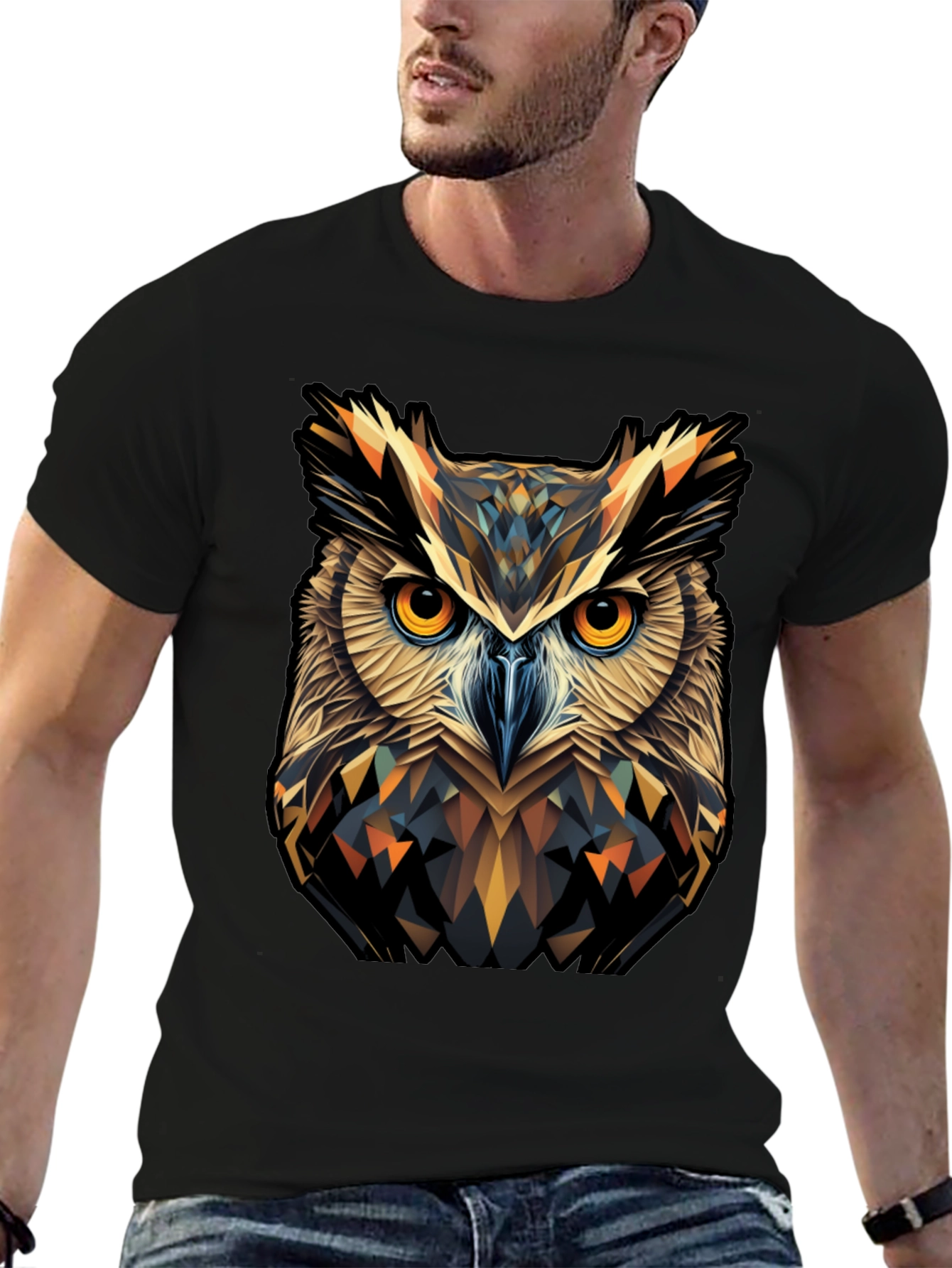 Geometric Owl Graphic Print T-Shirt