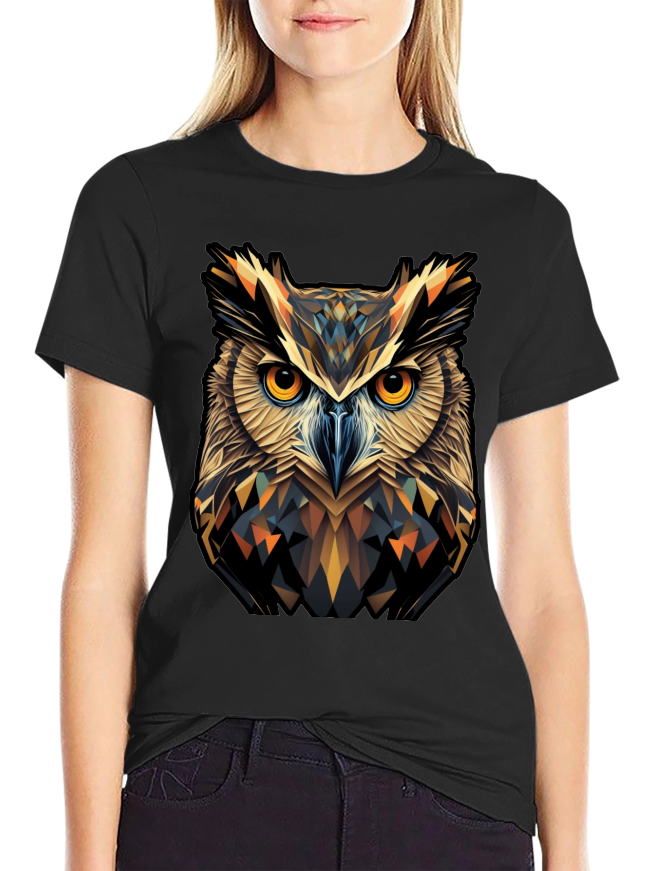 Geometric Owl Graphic Print T-Shirt