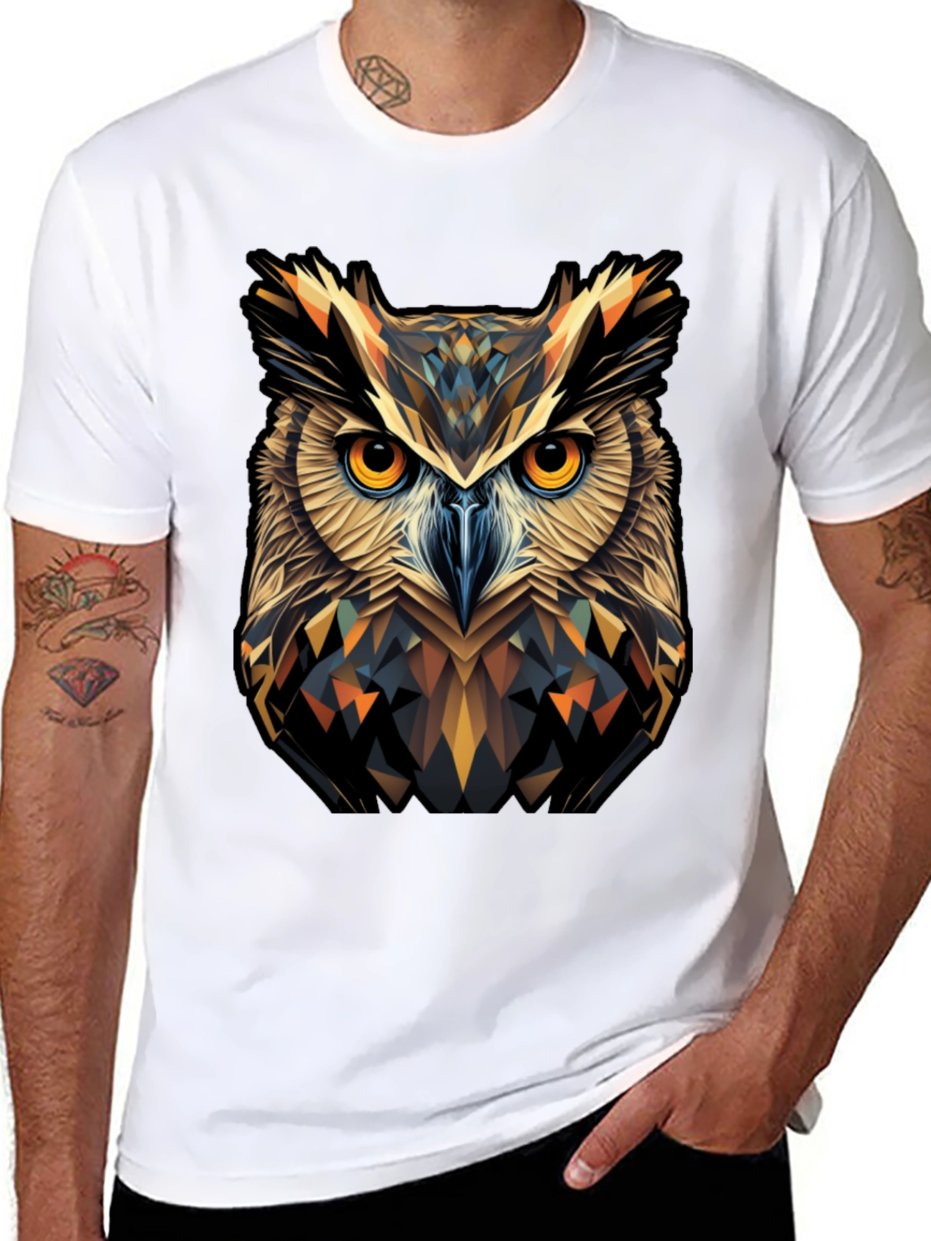 Geometric Owl Graphic Print T-Shirt